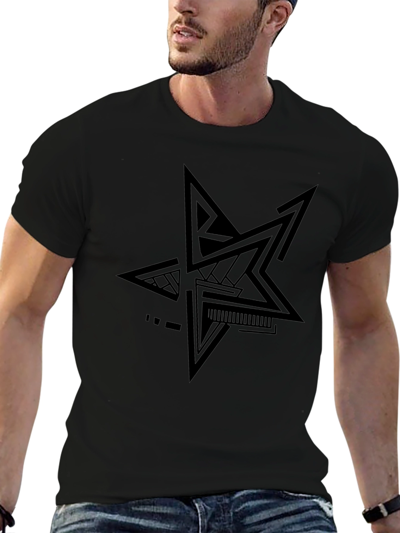 Abstract Star Graphic Black T-Shirt