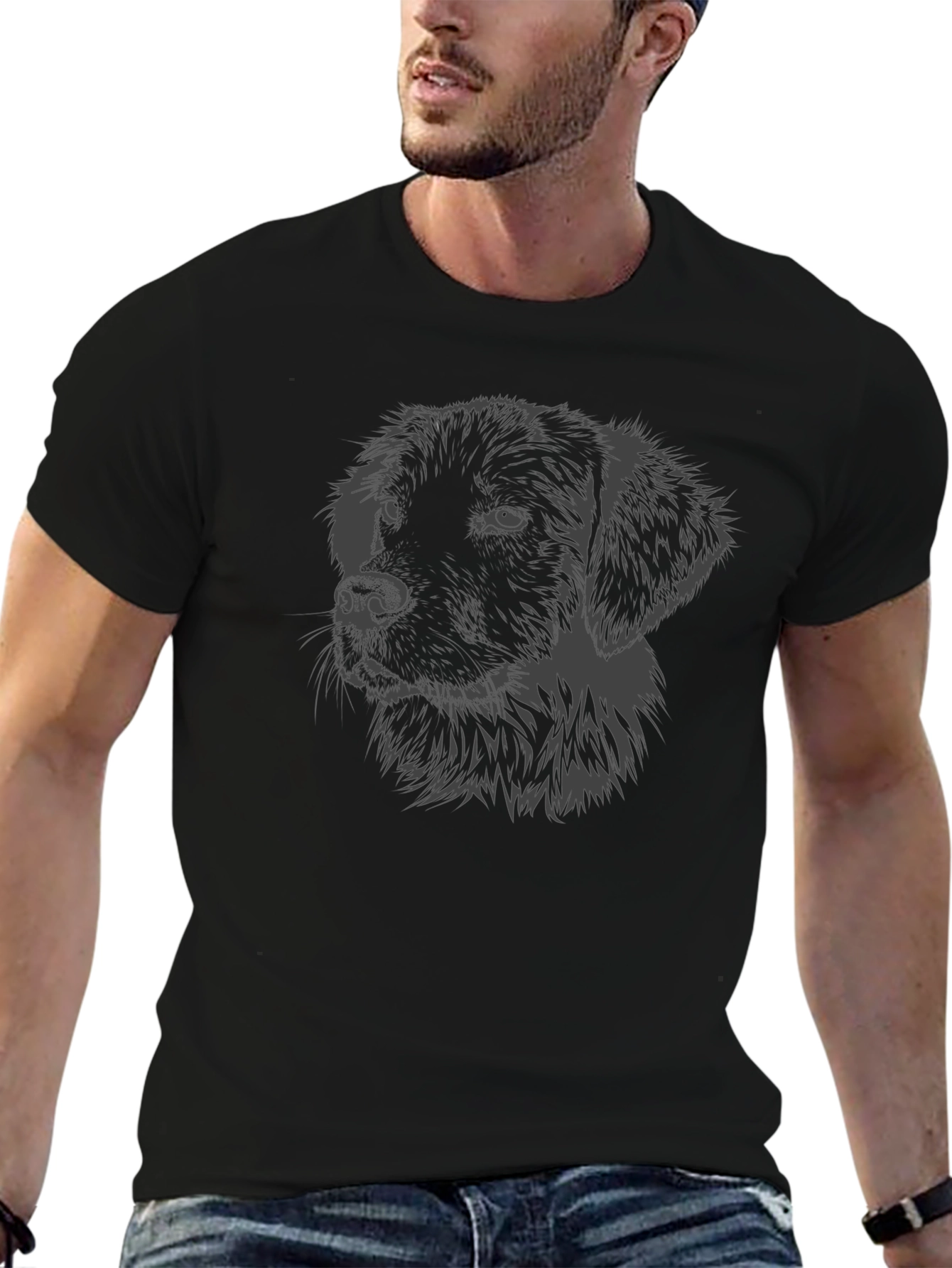 Dog Head Graphic T-Shirt - Casual Black Tee