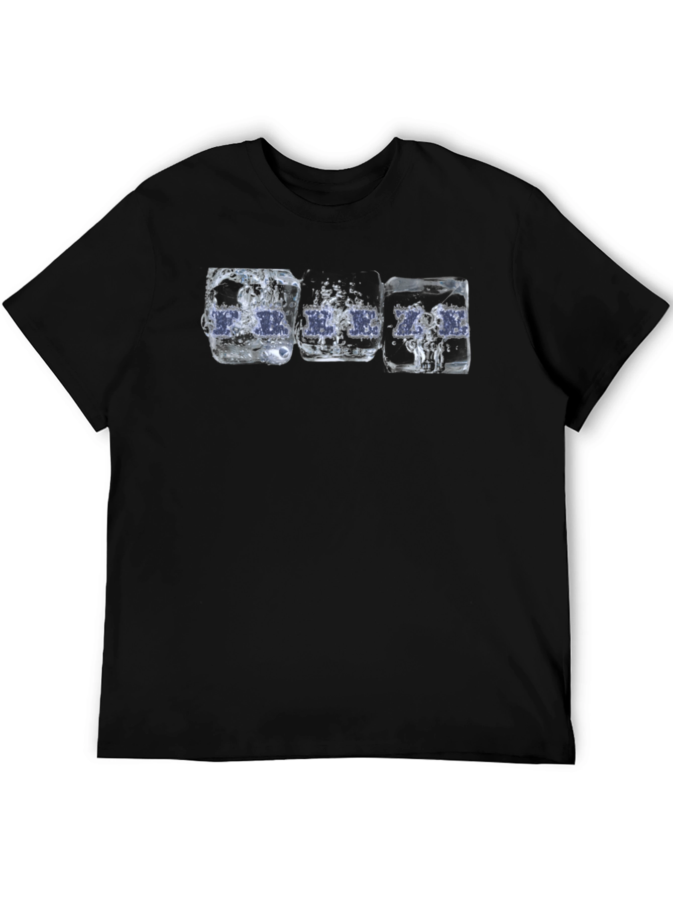 Cool Ice Cube Drink Print Black T-Shirt