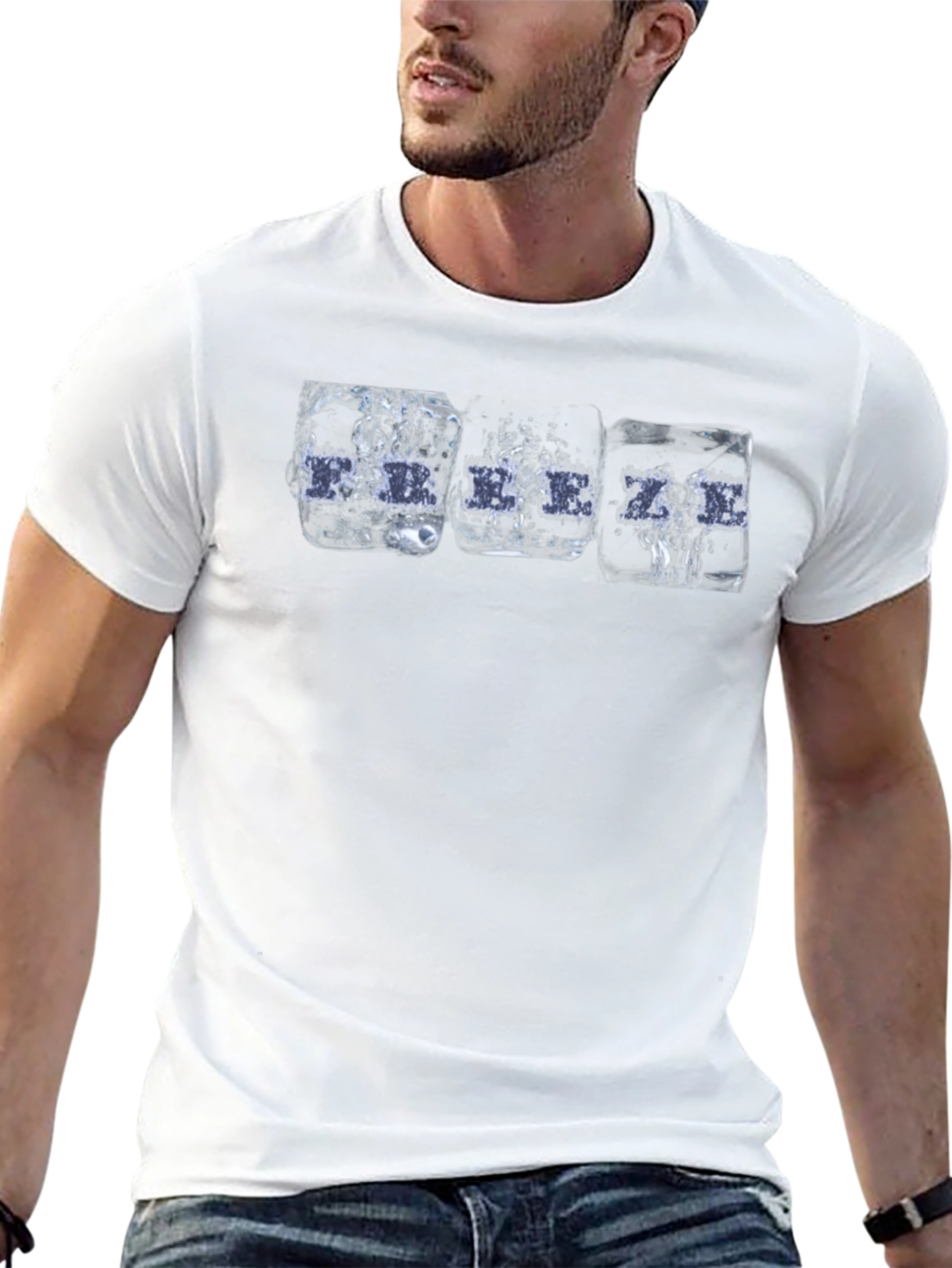 Cool Ice Cube Drink Print Black T-Shirt