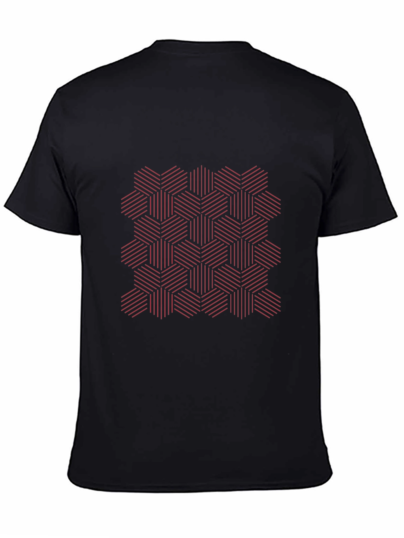 Geometric Hexagon Patterned Black T-Shirt