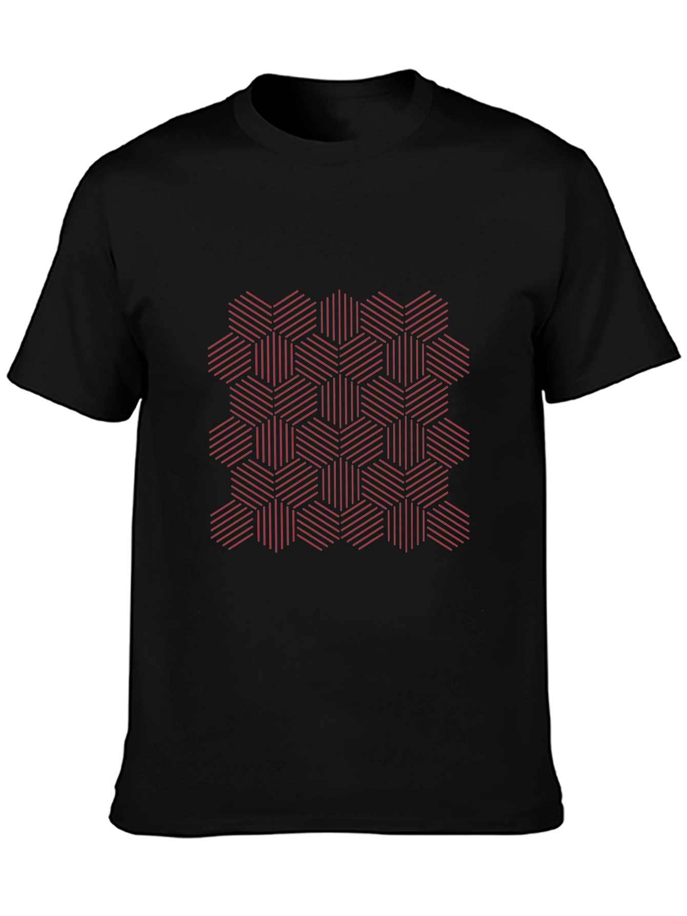 Geometric Hexagon Patterned Black T-Shirt