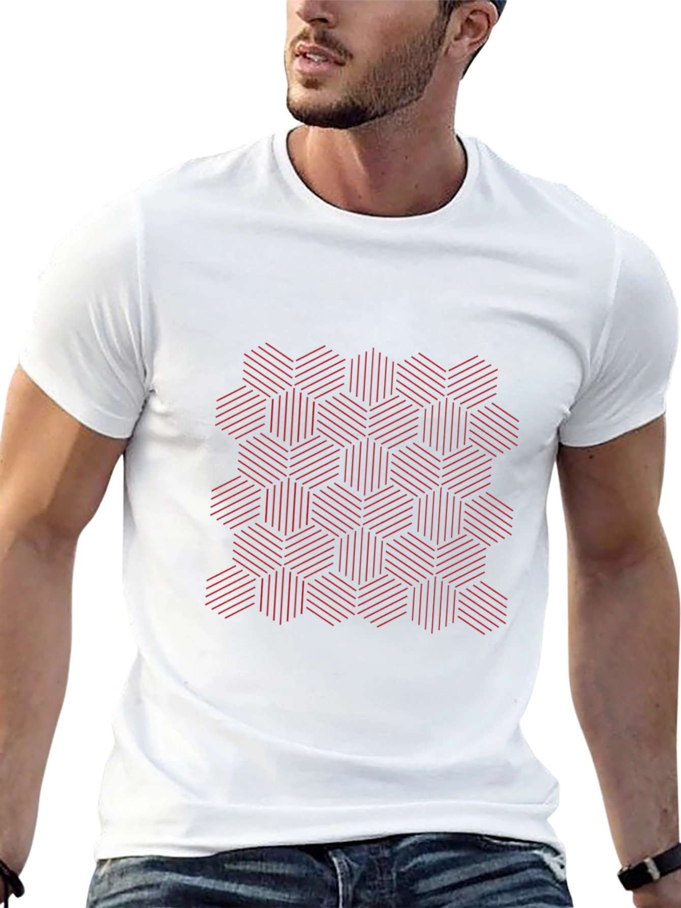 Geometric Hexagon Patterned Black T-Shirt