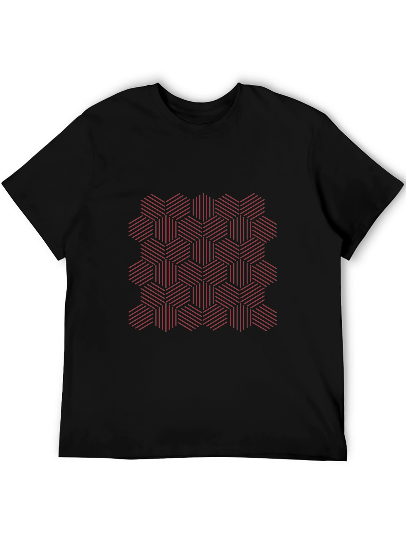 Geometric Hexagon Patterned Black T-Shirt