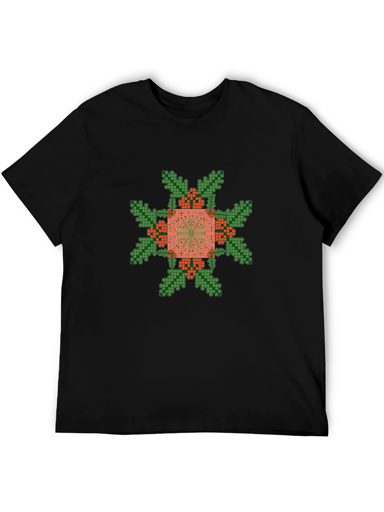 Pixelated Floral Graphic Tee - Black Cotton