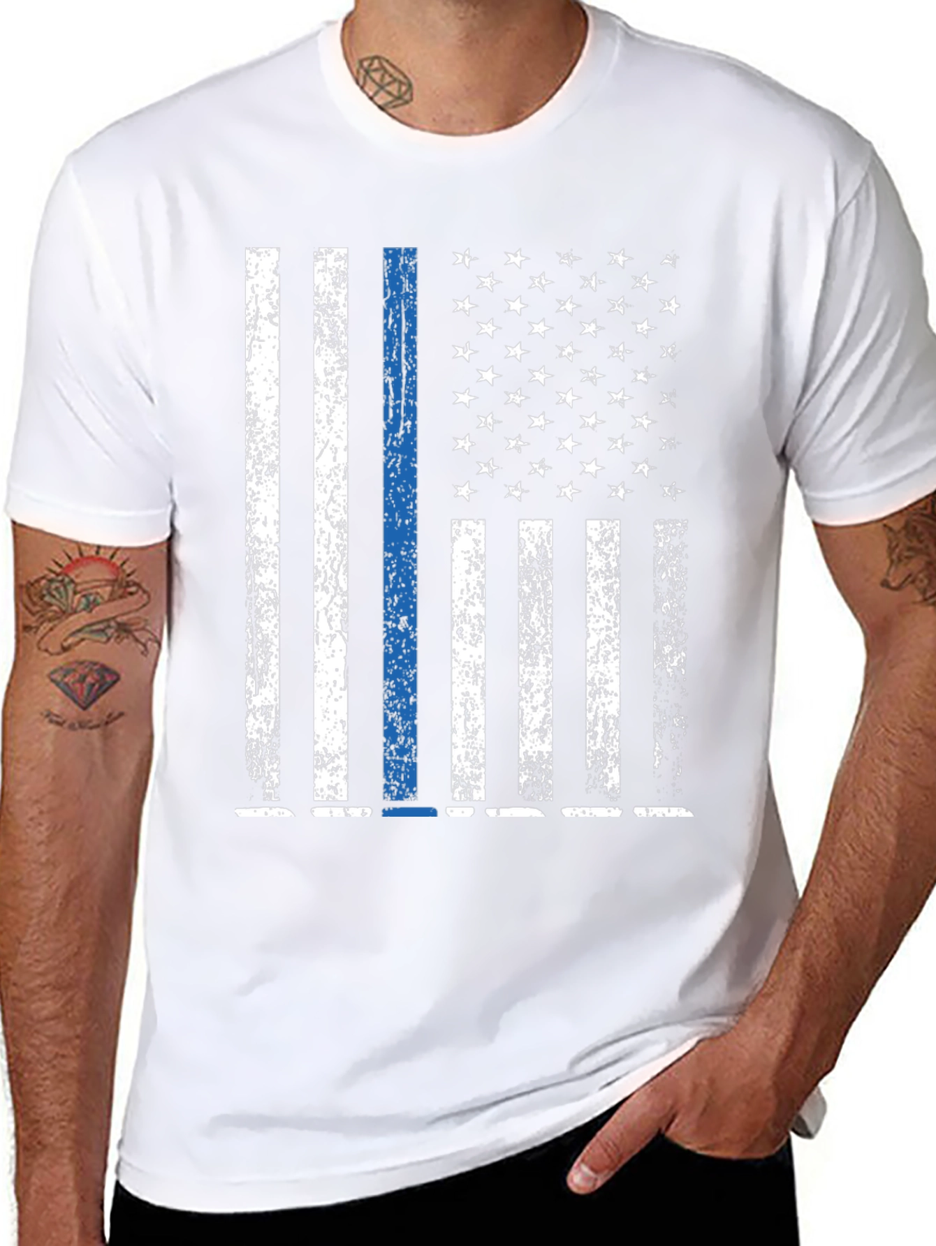 Distressed Thin Blue Line American Flag T-Shirt