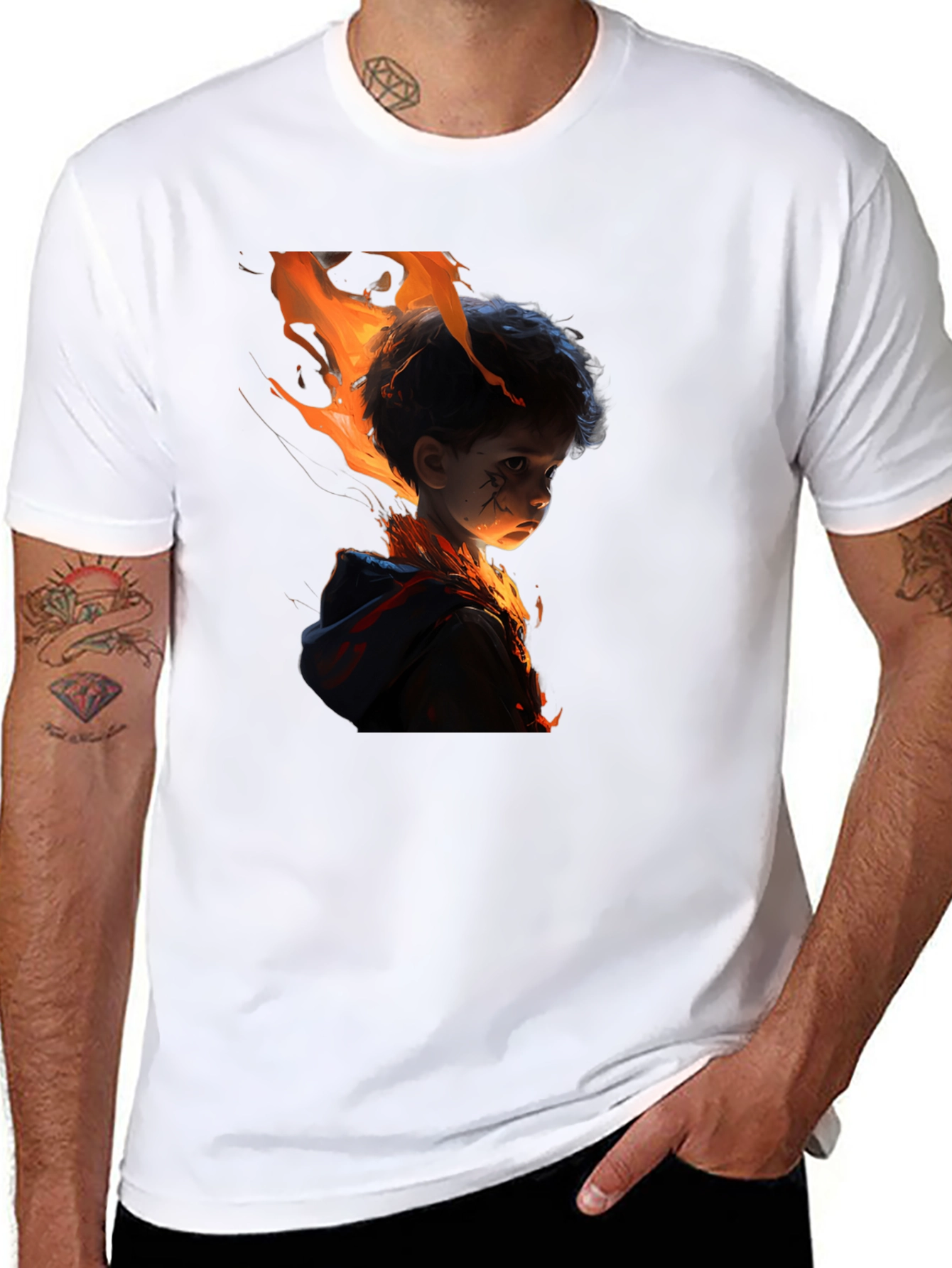 Fiery Child Graphic Print Black T-Shirt