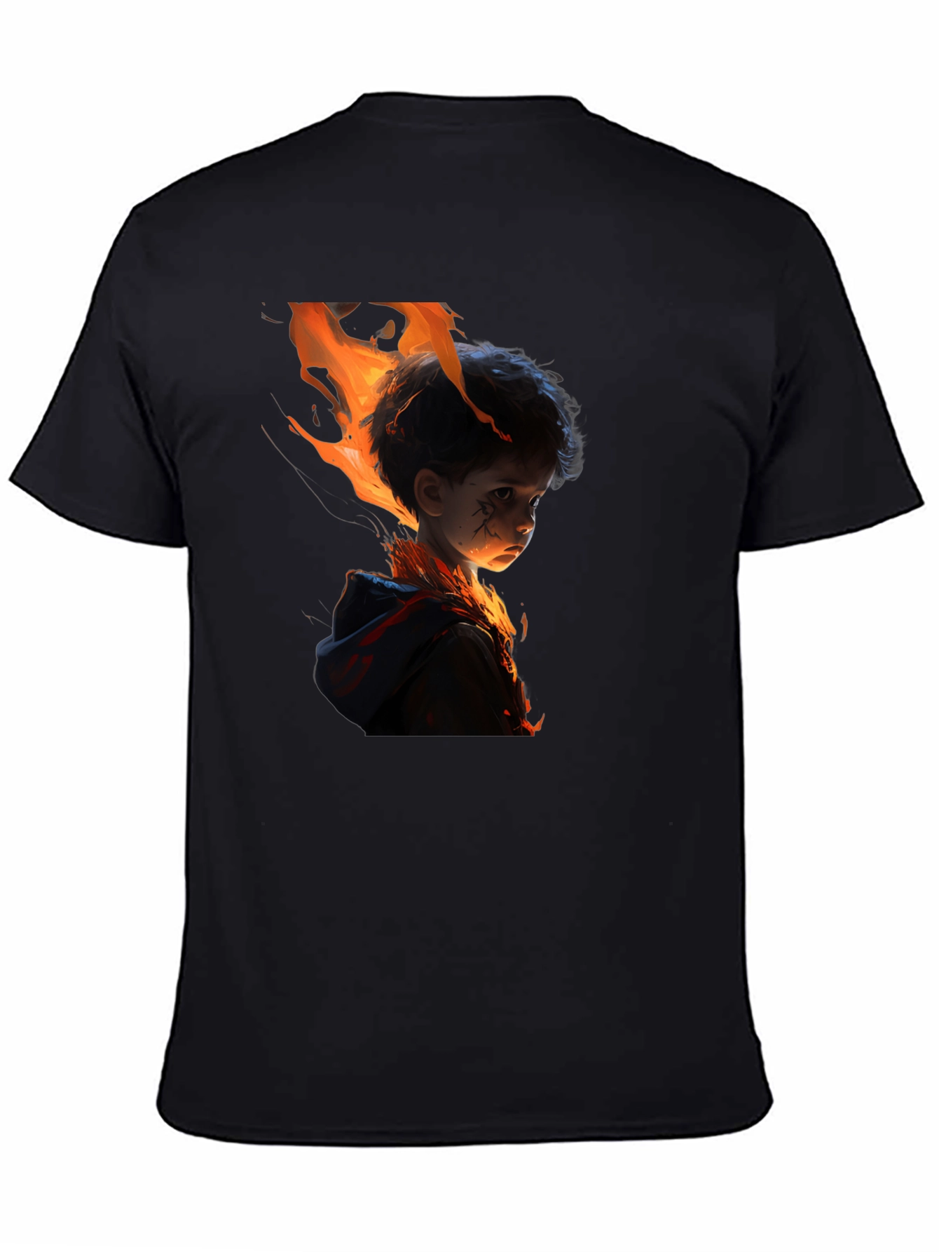 Fiery Child Graphic Print Black T-Shirt