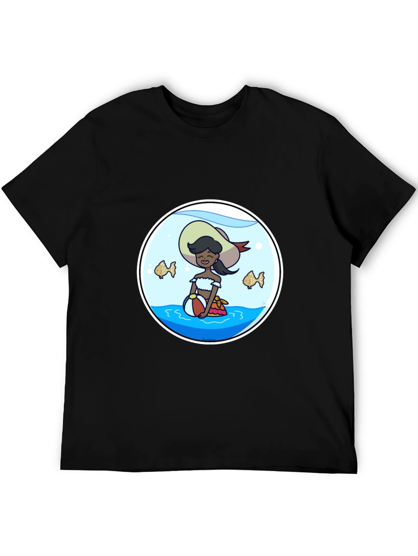 Cartoon Beach Girl in Fishbowl T-Shirt
