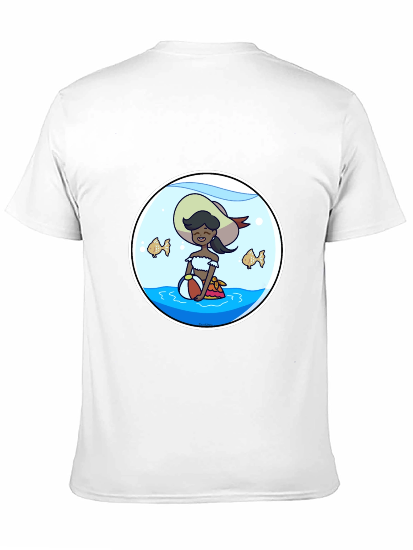 Cartoon Beach Girl in Fishbowl T-Shirt