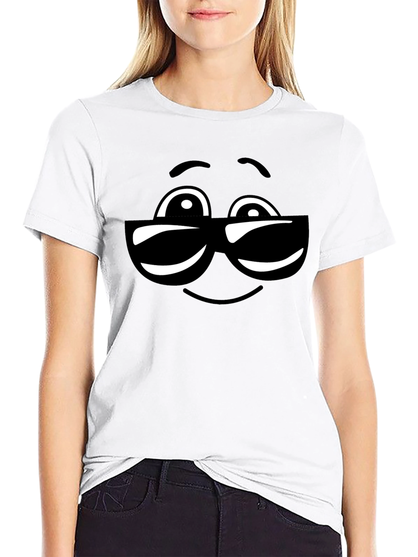 Cool Sunglasses Emoji Black Cotton T-Shirt