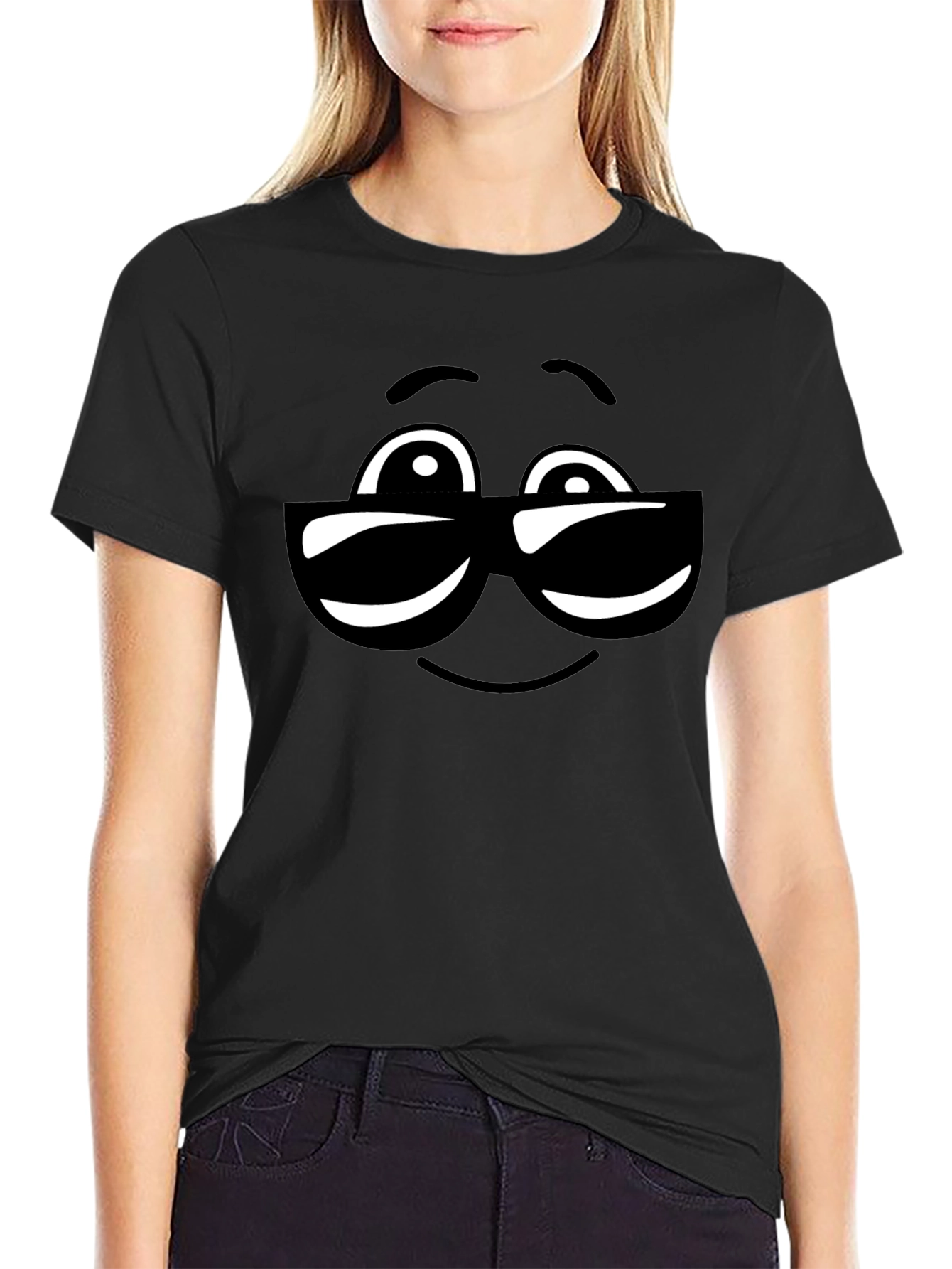 Cool Sunglasses Emoji Black Cotton T-Shirt