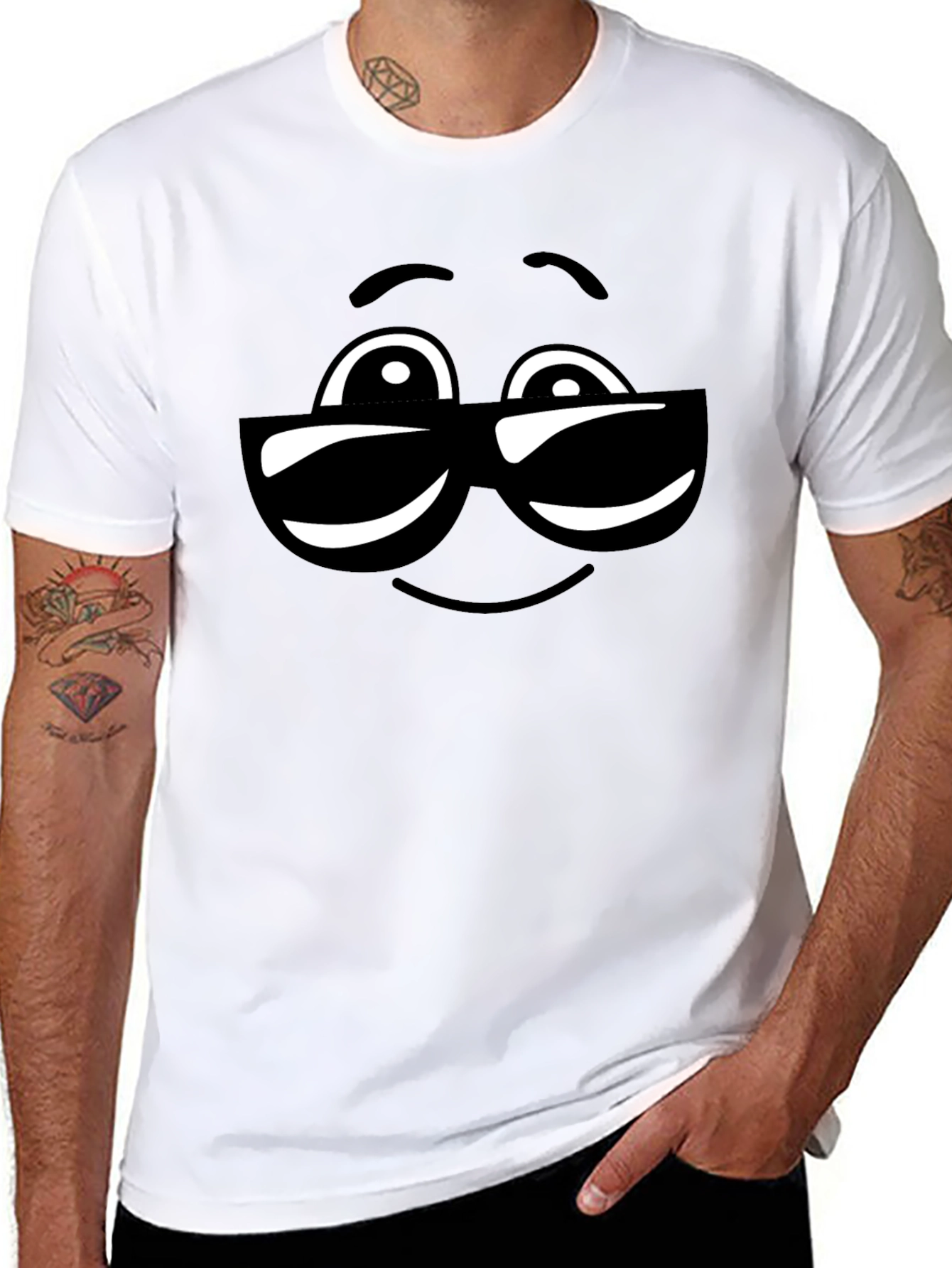Cool Sunglasses Emoji Black Cotton T-Shirt