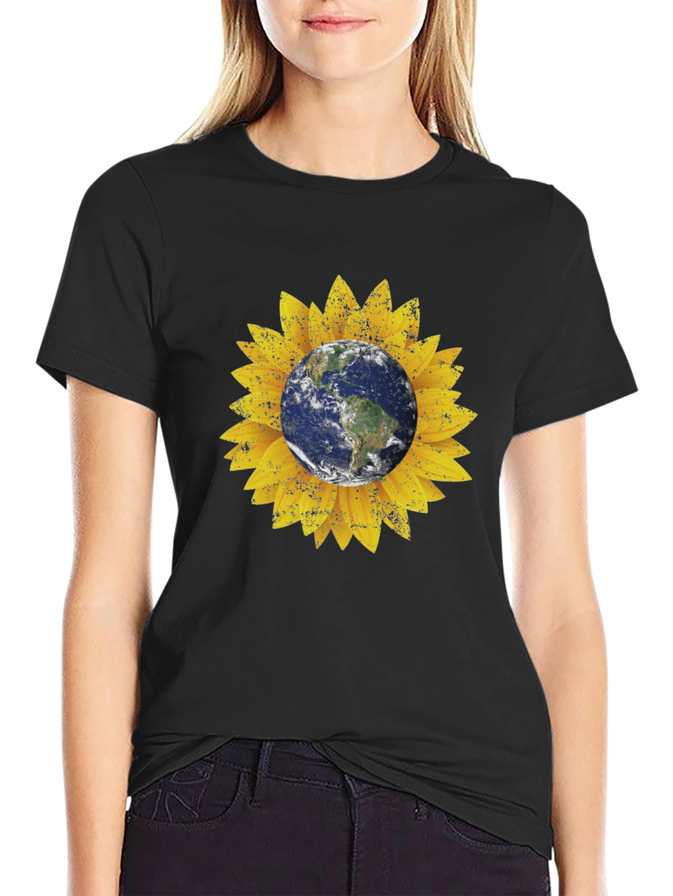 Earth Sunflower Graphic Tee - Black