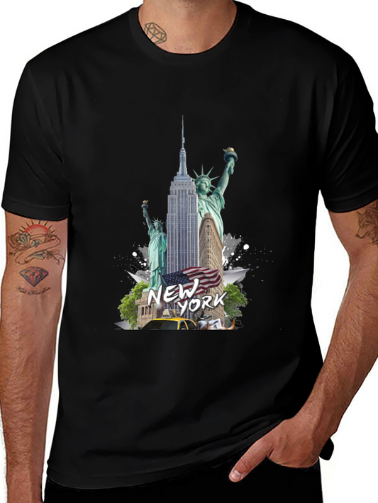 New York Cityscape Graphic Tee - Black Cotton Blend