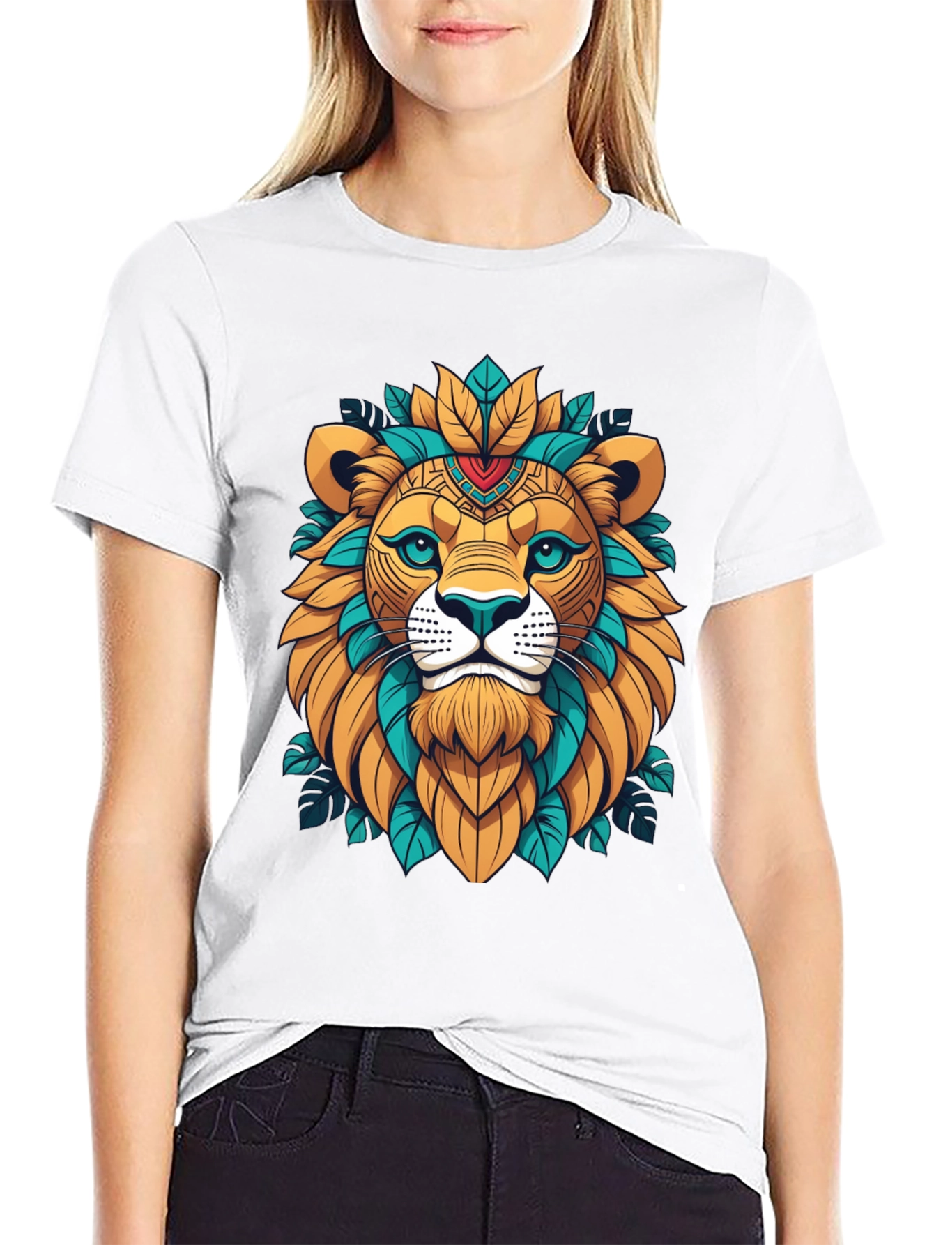 Lion Head Graphic Tee - Artistic Animal Design
