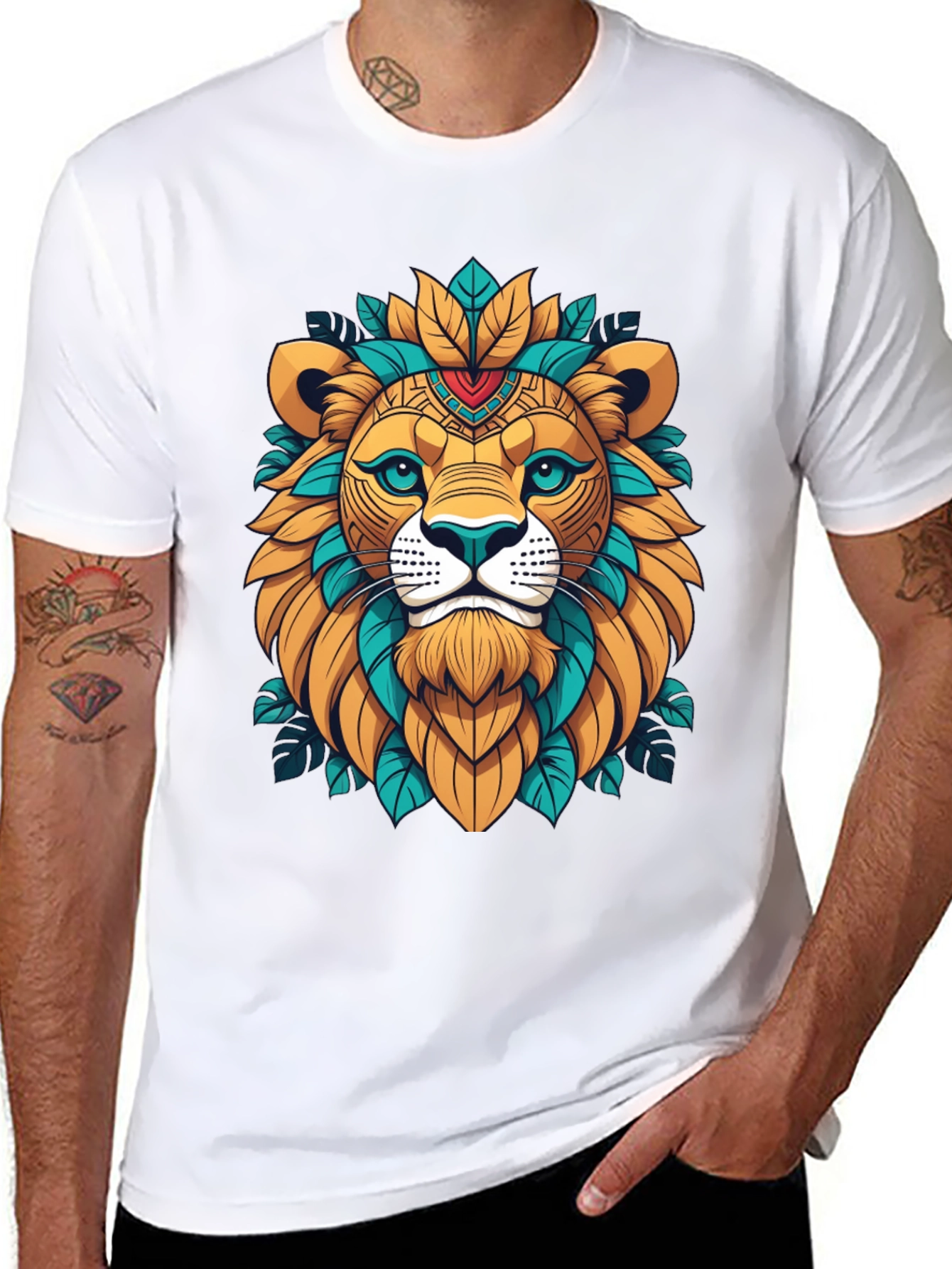Lion Head Graphic Tee - Artistic Animal Design
