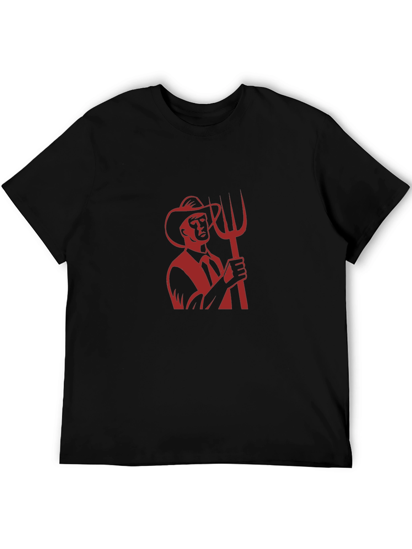 Graphic Tee: Retro Farmer with Pitchfork - Black