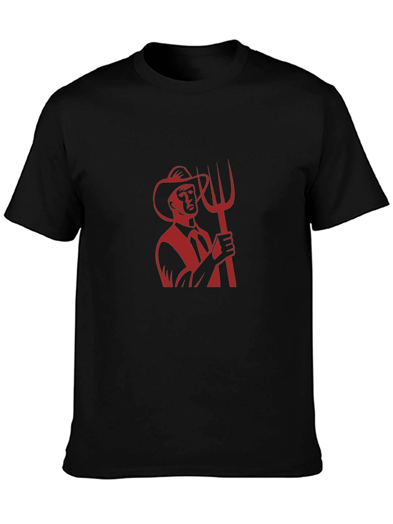 Graphic Tee: Retro Farmer with Pitchfork - Black