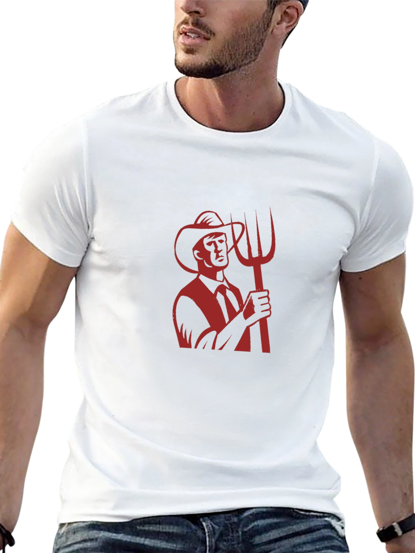 Graphic Tee: Retro Farmer with Pitchfork - Black