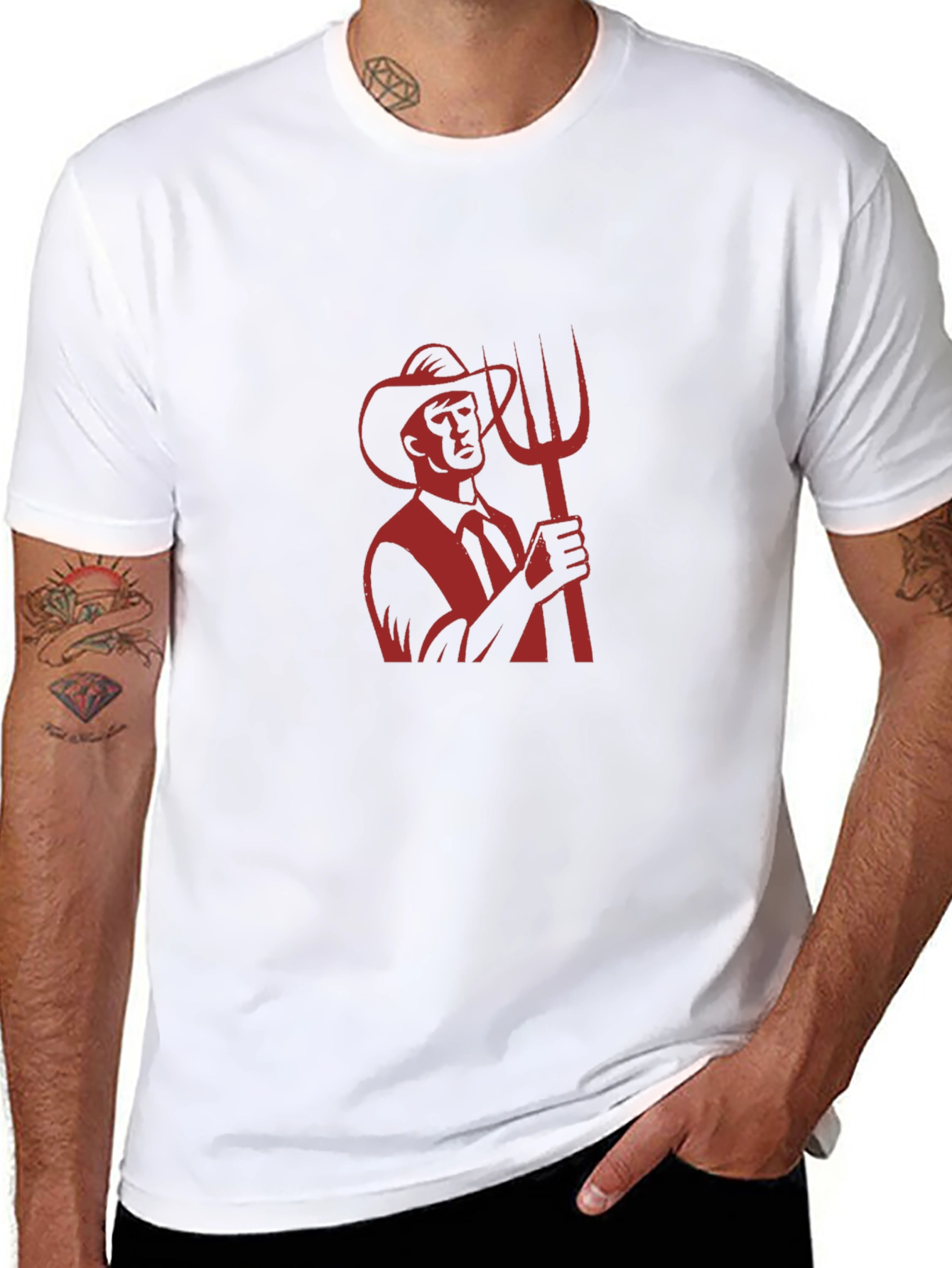 Graphic Tee: Retro Farmer with Pitchfork - Black