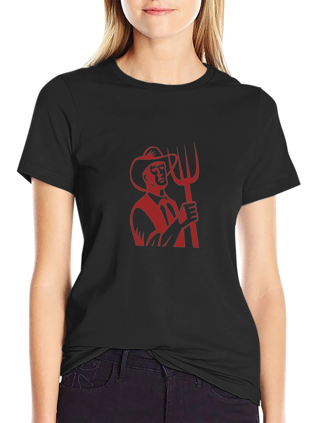 Graphic Tee: Retro Farmer with Pitchfork - Black