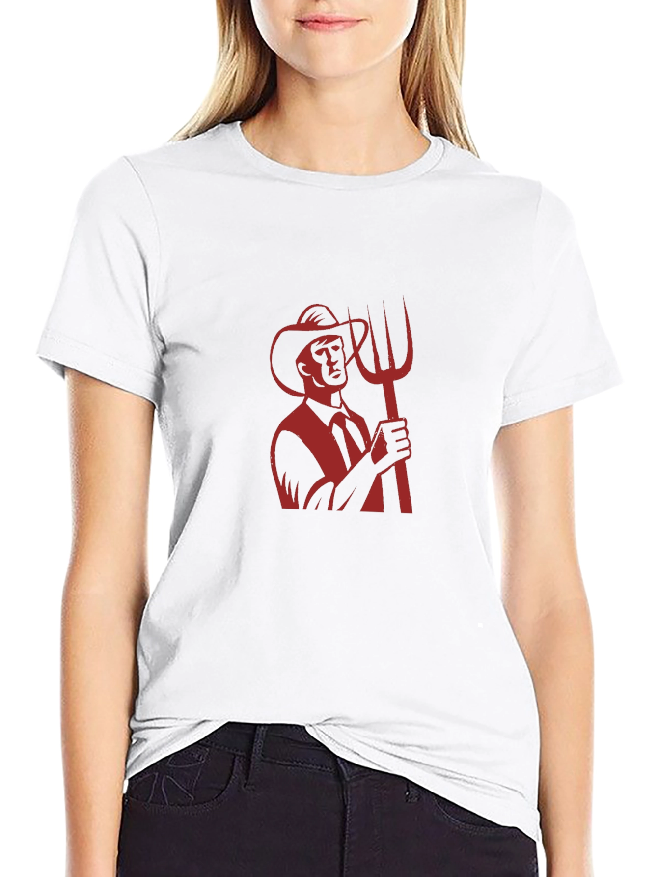 Graphic Tee: Retro Farmer with Pitchfork - Black
