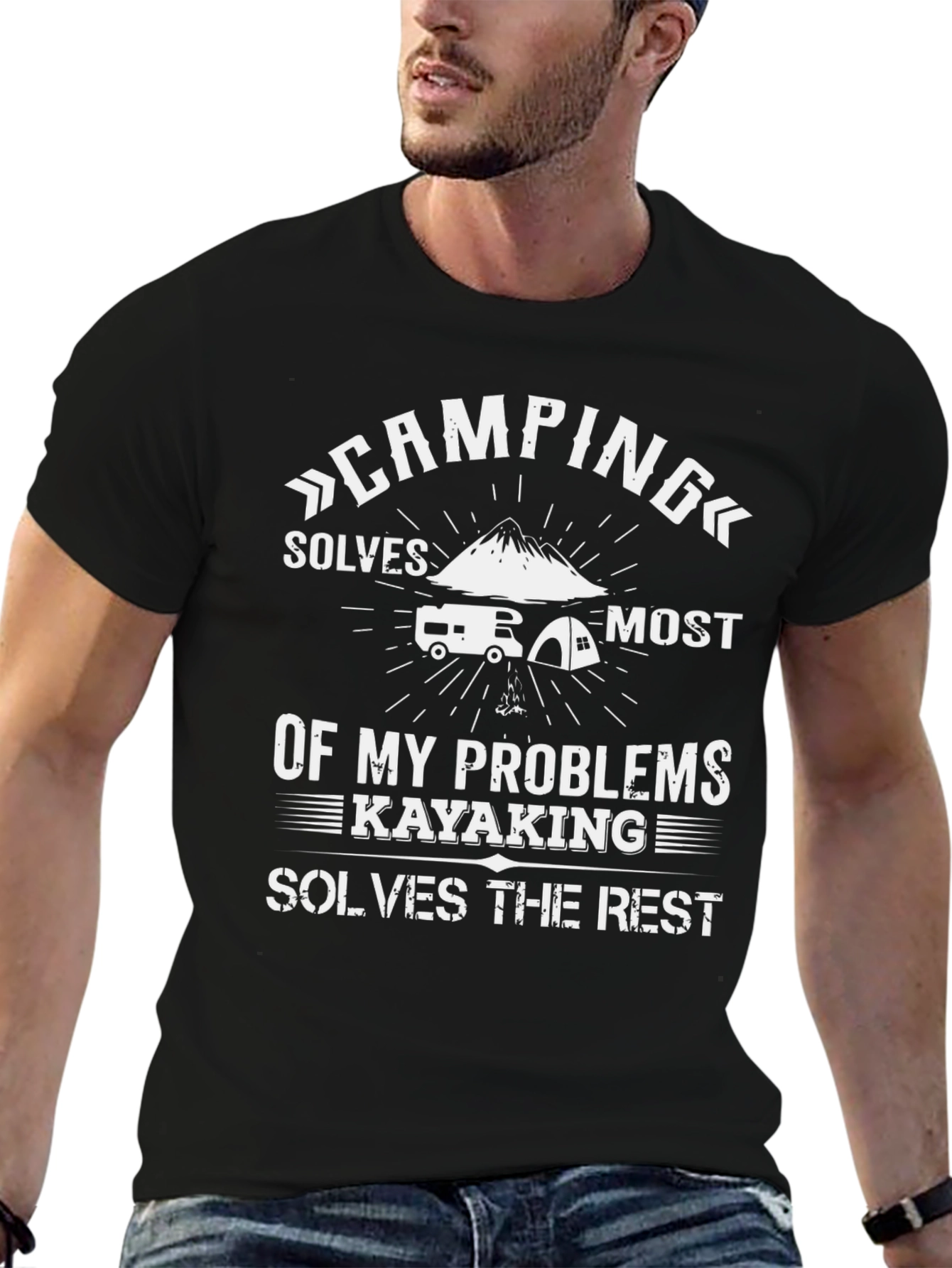 Camping and Kayaking Solves Problems Graphic Tee