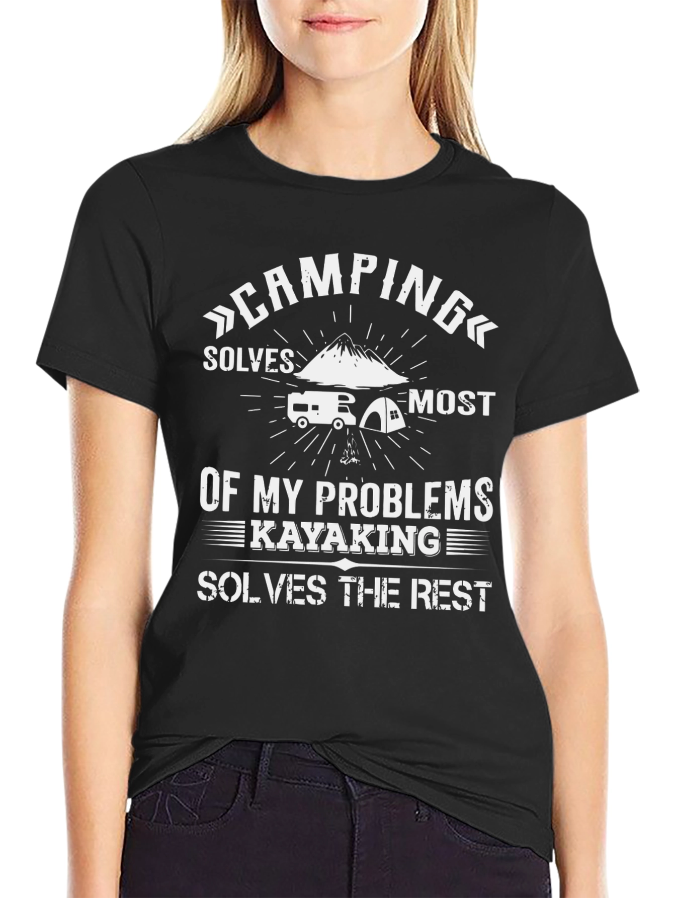 Camping and Kayaking Solves Problems Graphic Tee