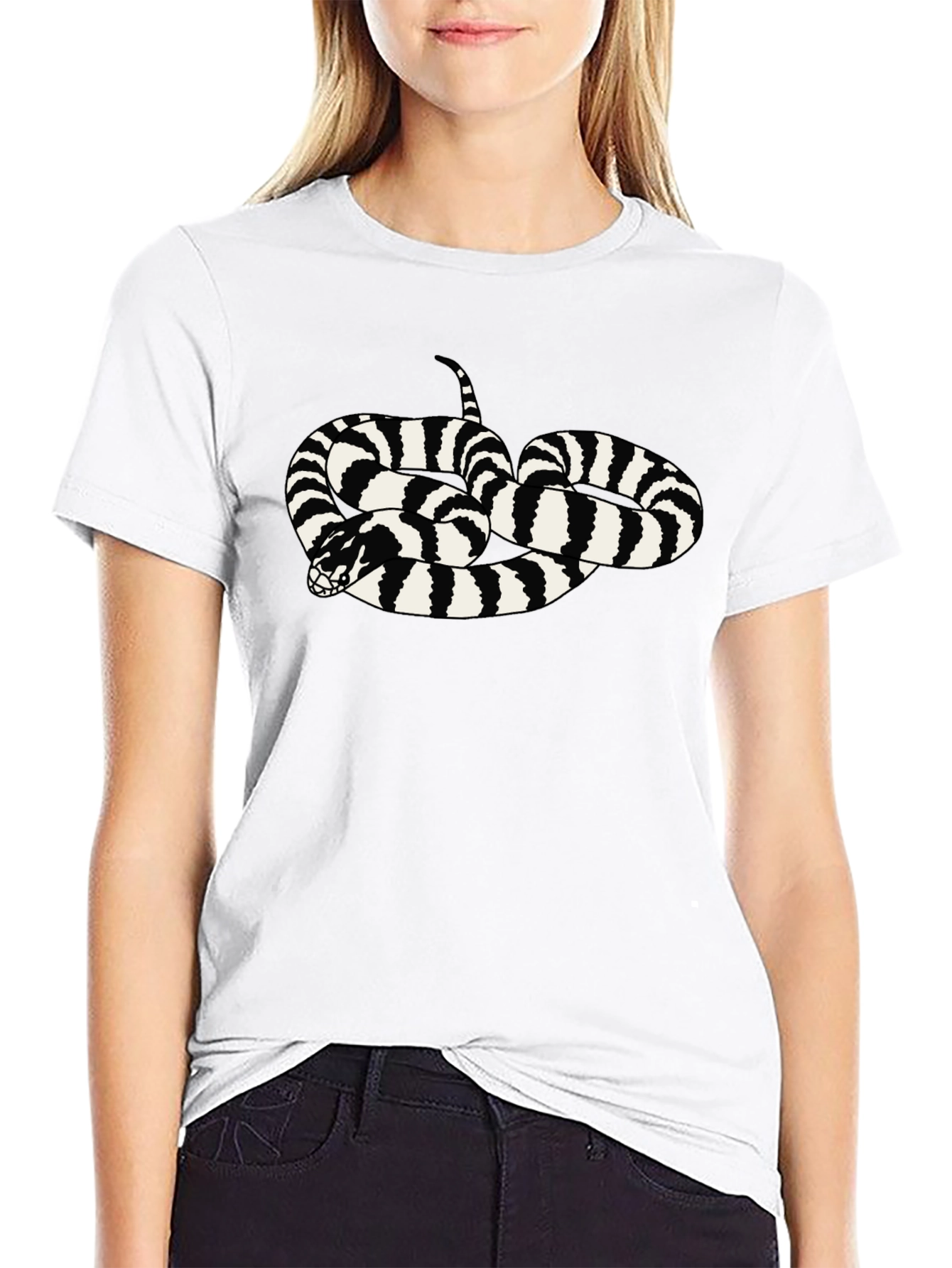 Striped Snake Graphic Tee - Black Cotton