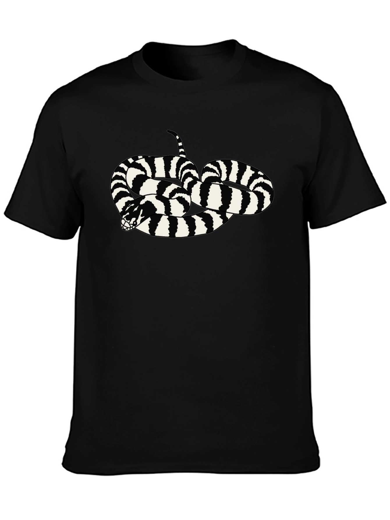Striped Snake Graphic Tee - Black Cotton