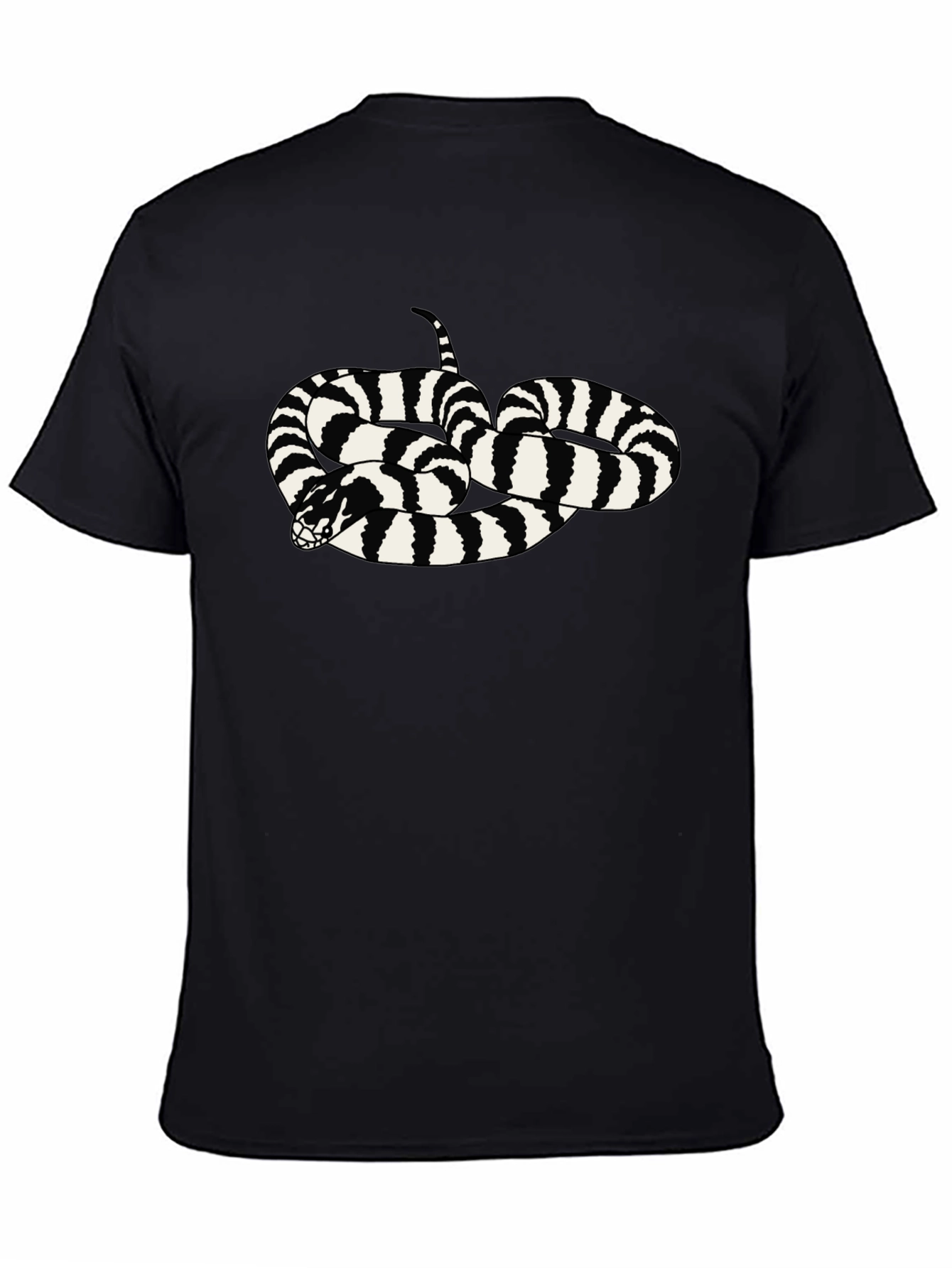 Striped Snake Graphic Tee - Black Cotton