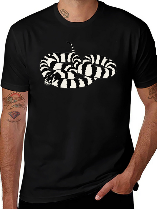 Striped Snake Graphic Tee - Black Cotton