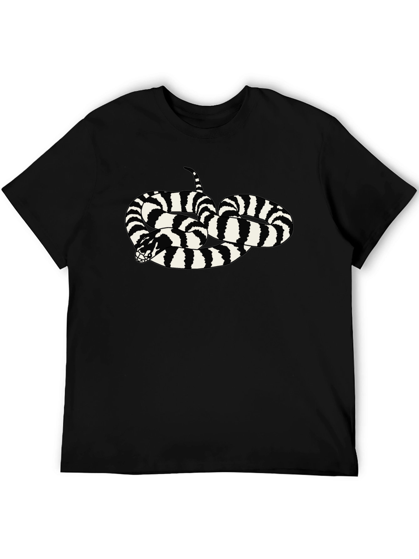 Striped Snake Graphic Tee - Black Cotton