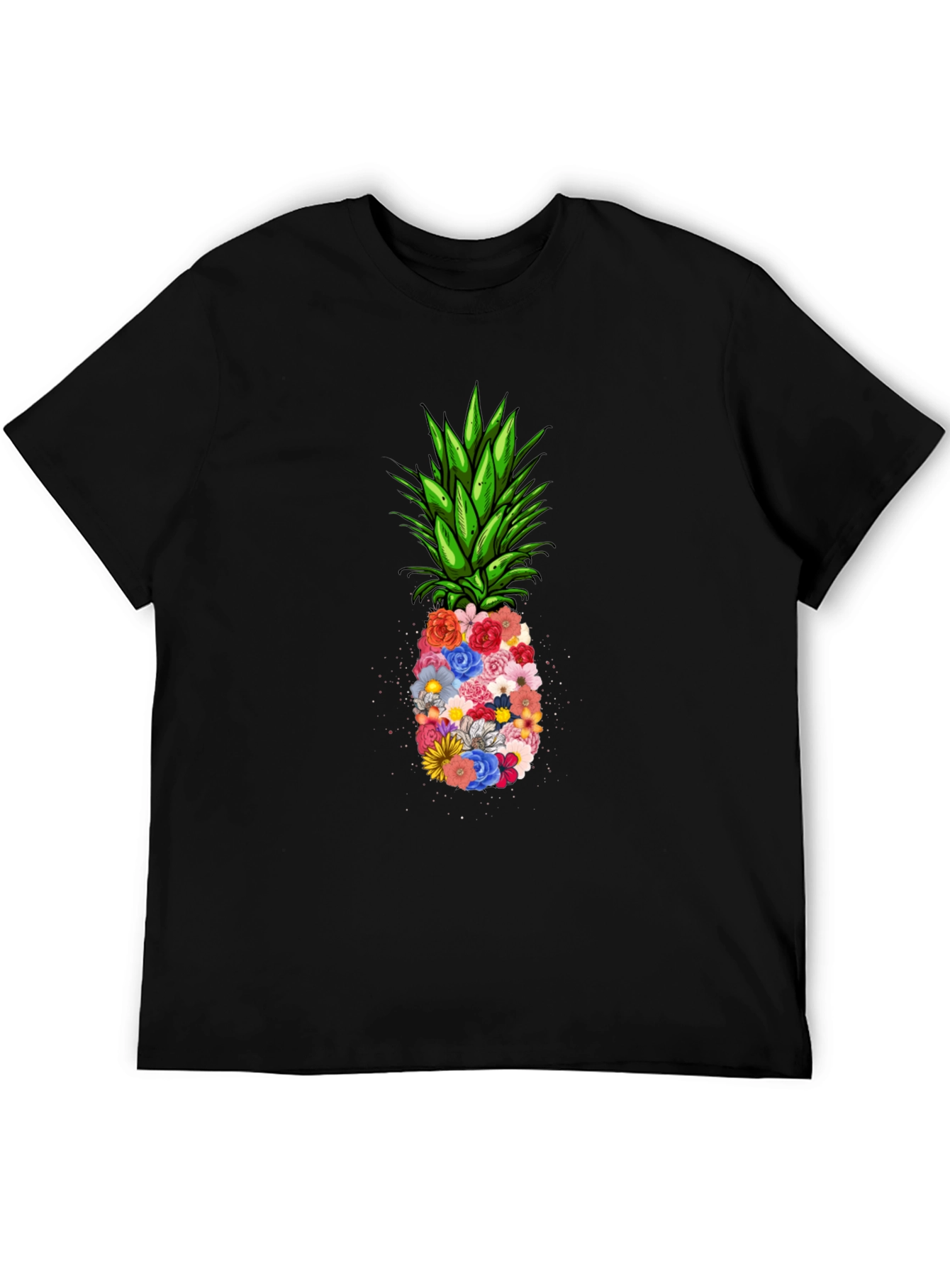 Floral Pineapple Graphic Tee - Black T-Shirt