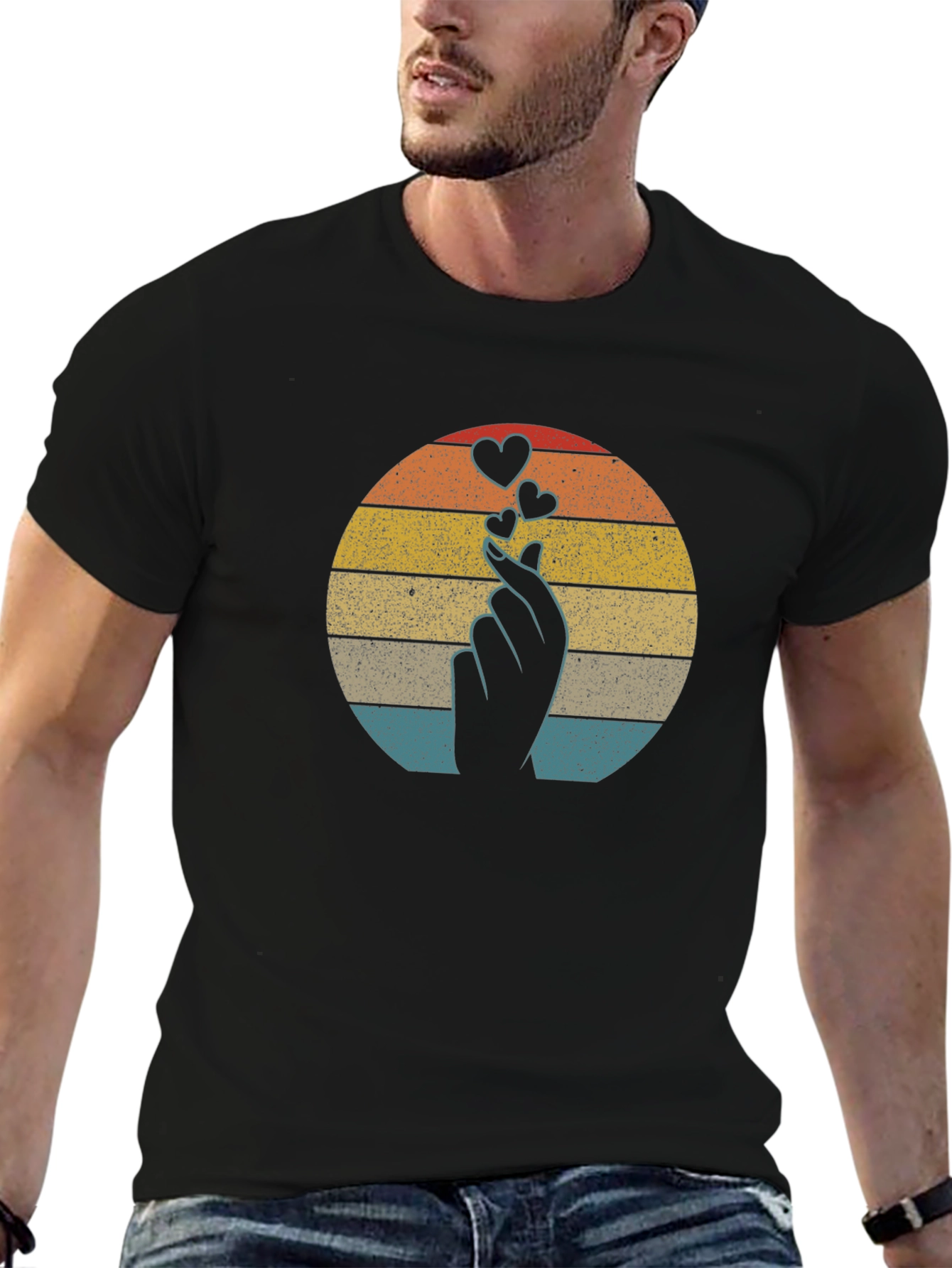 Retro Finger Heart T-Shirt - Korean Love Sign