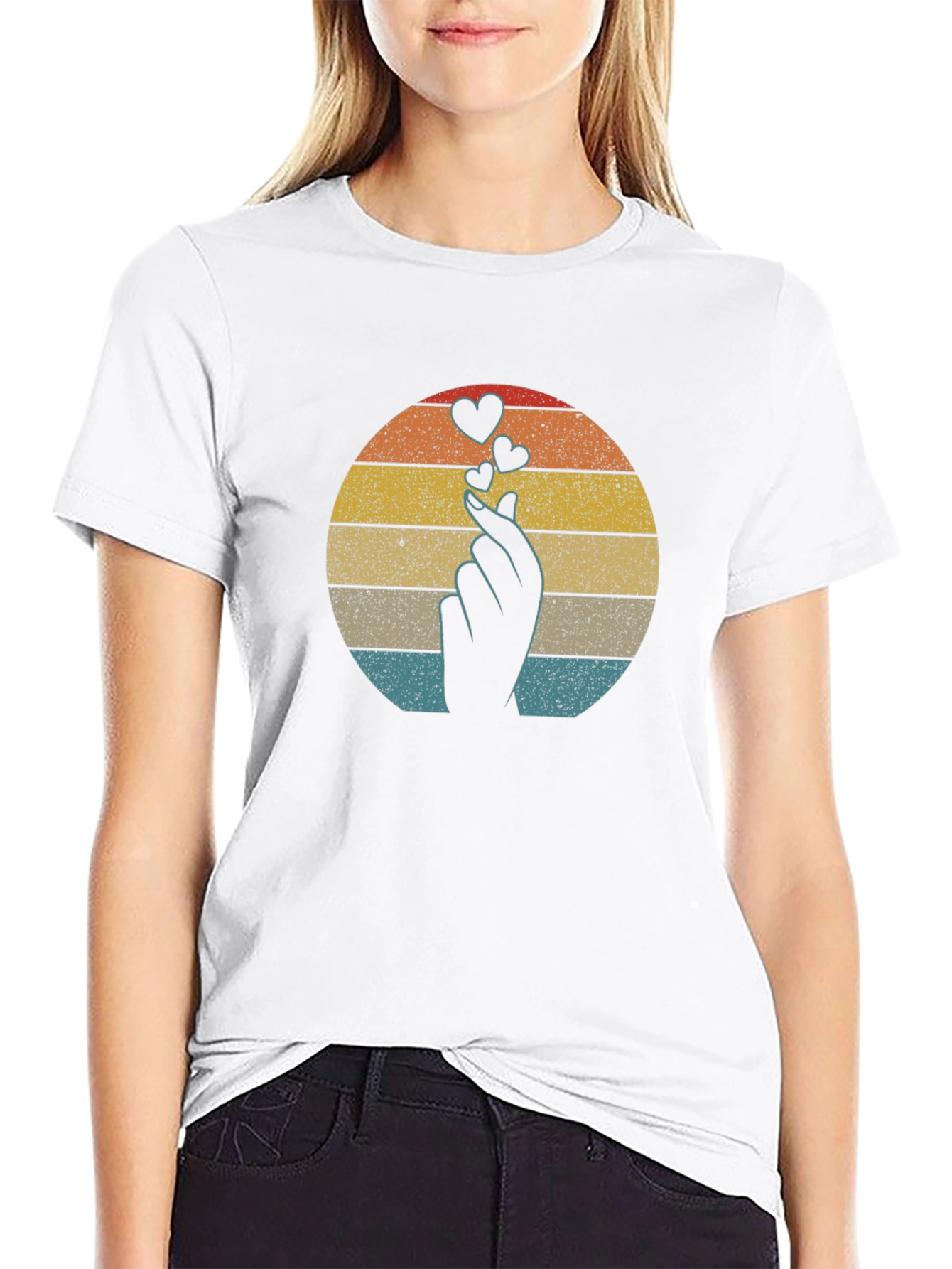 Retro Finger Heart T-Shirt - Korean Love Sign