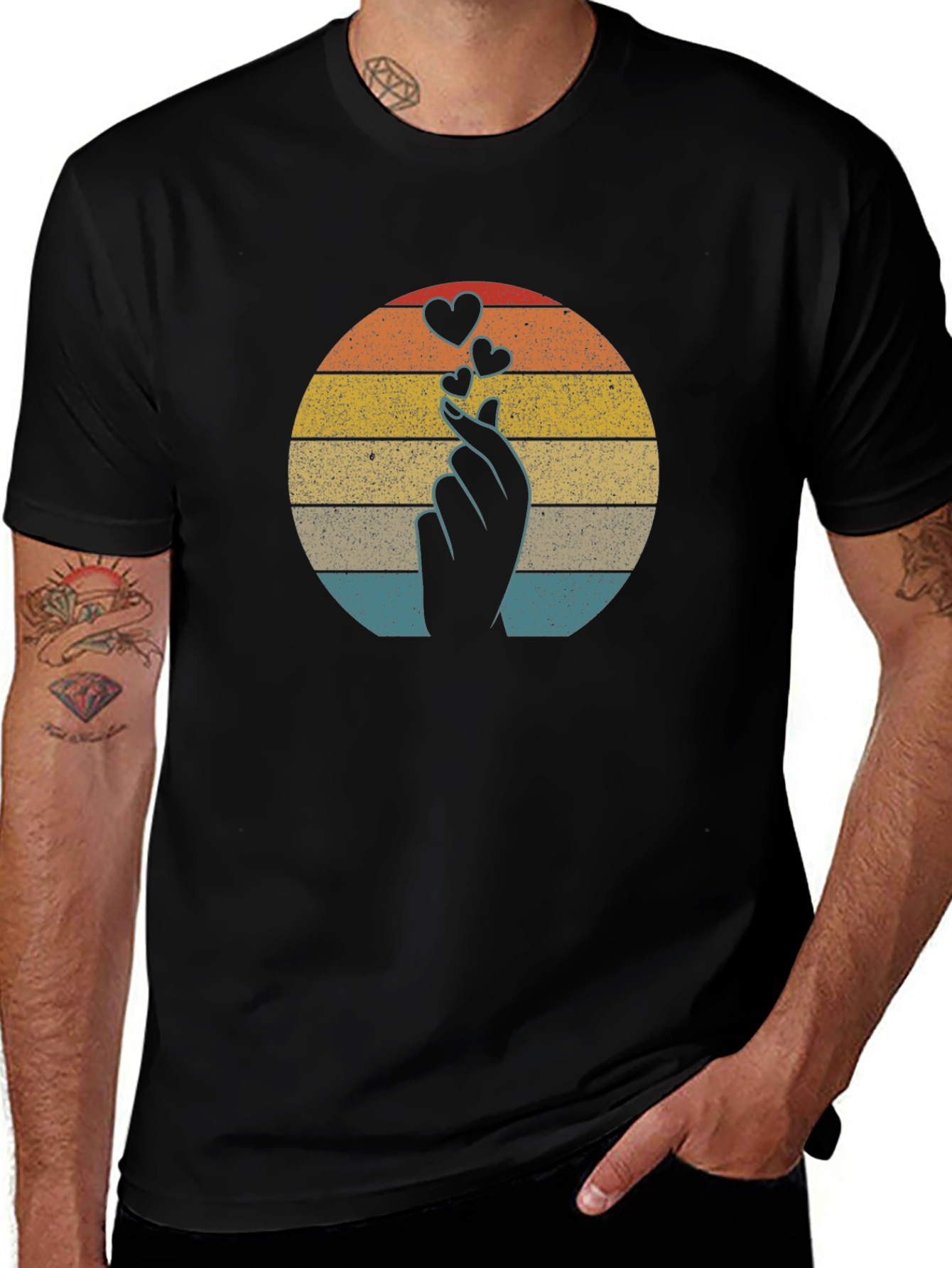 Retro Finger Heart T-Shirt - Korean Love Sign