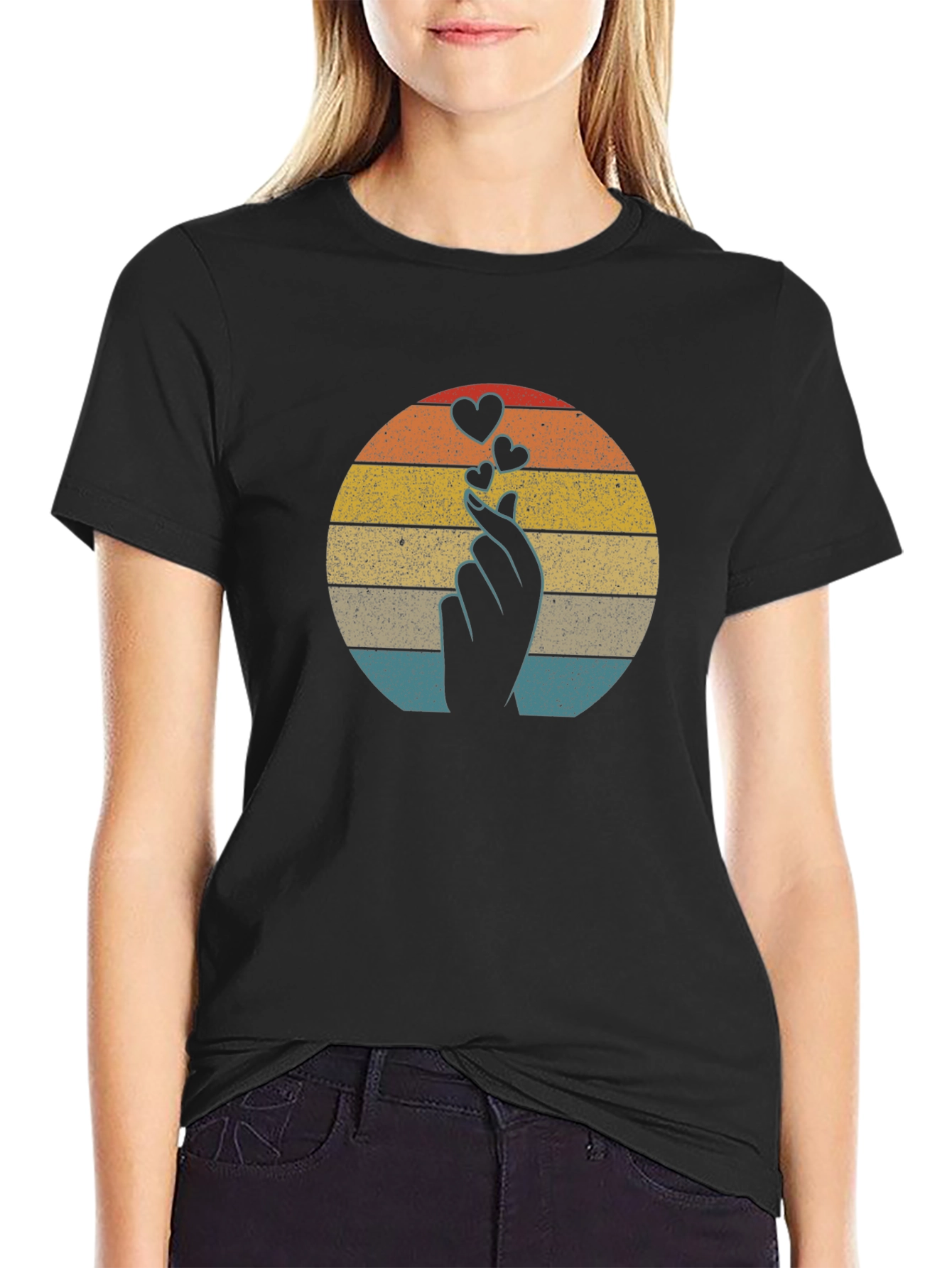 Retro Finger Heart T-Shirt - Korean Love Sign