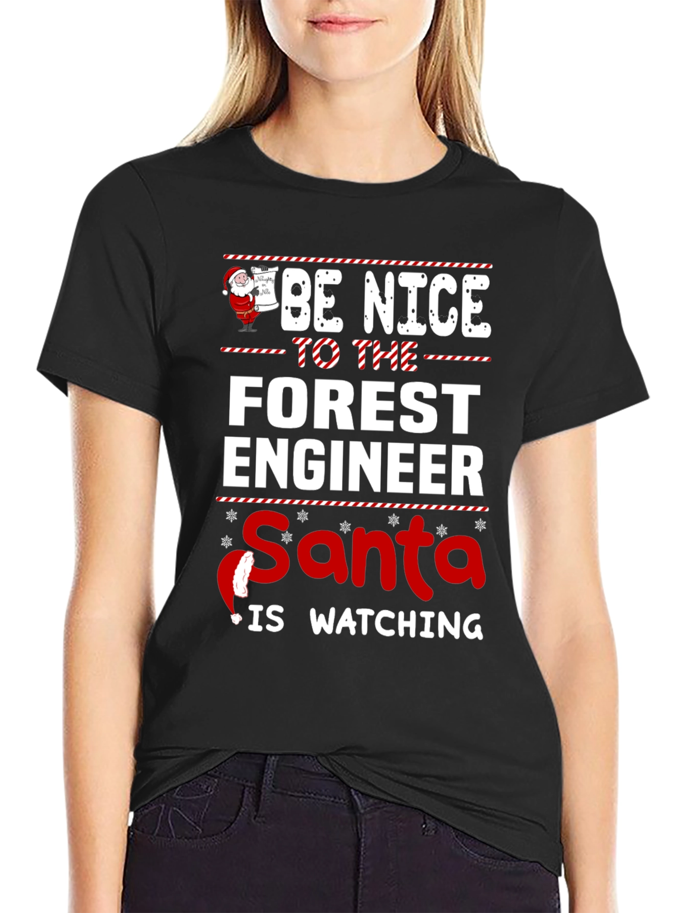 Forest Engineer Santa Watching Funny Christmas T-Shirt