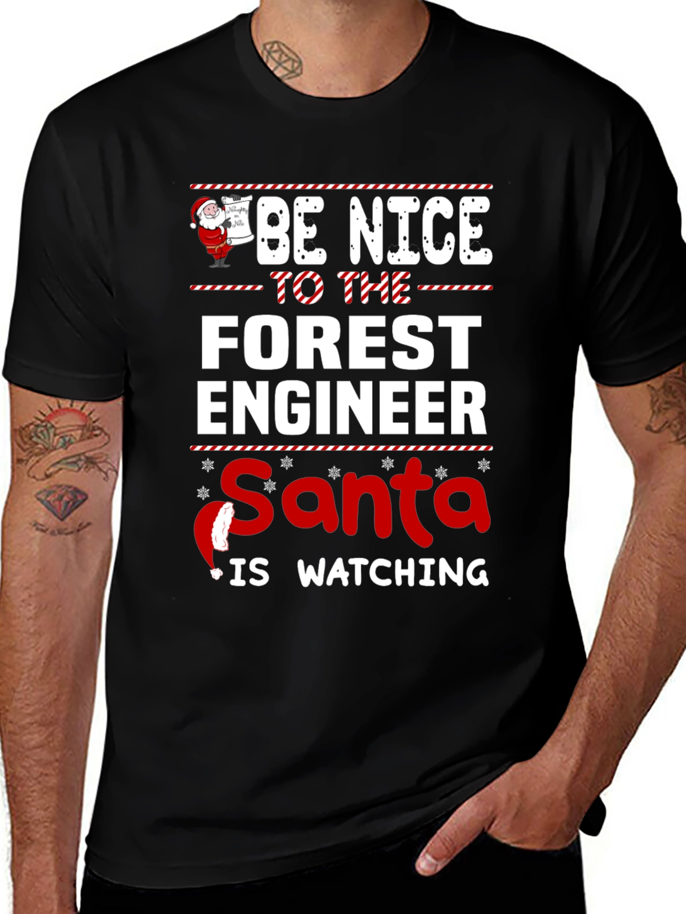 Forest Engineer Santa Watching Funny Christmas T-Shirt