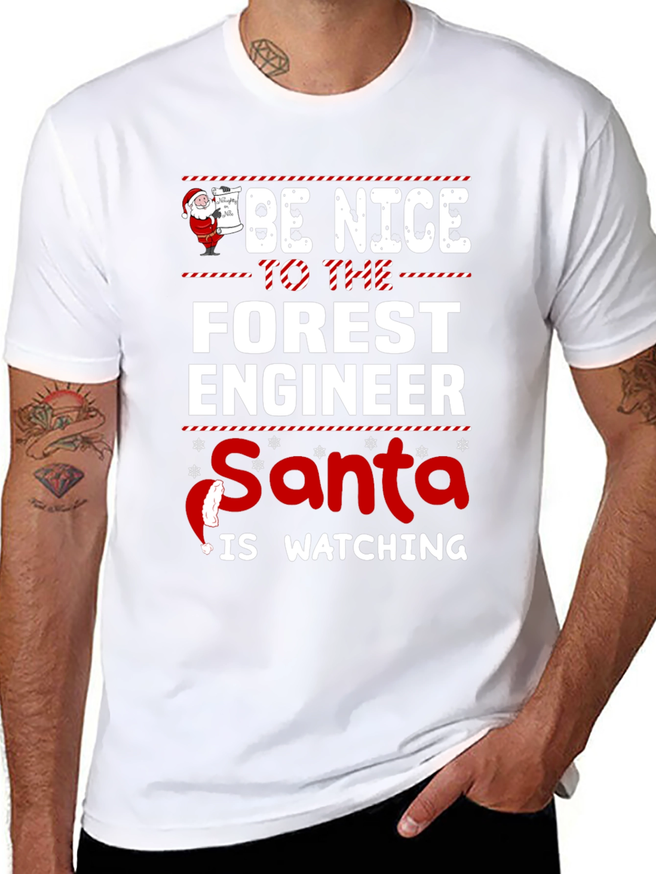 Forest Engineer Santa Watching Funny Christmas T-Shirt