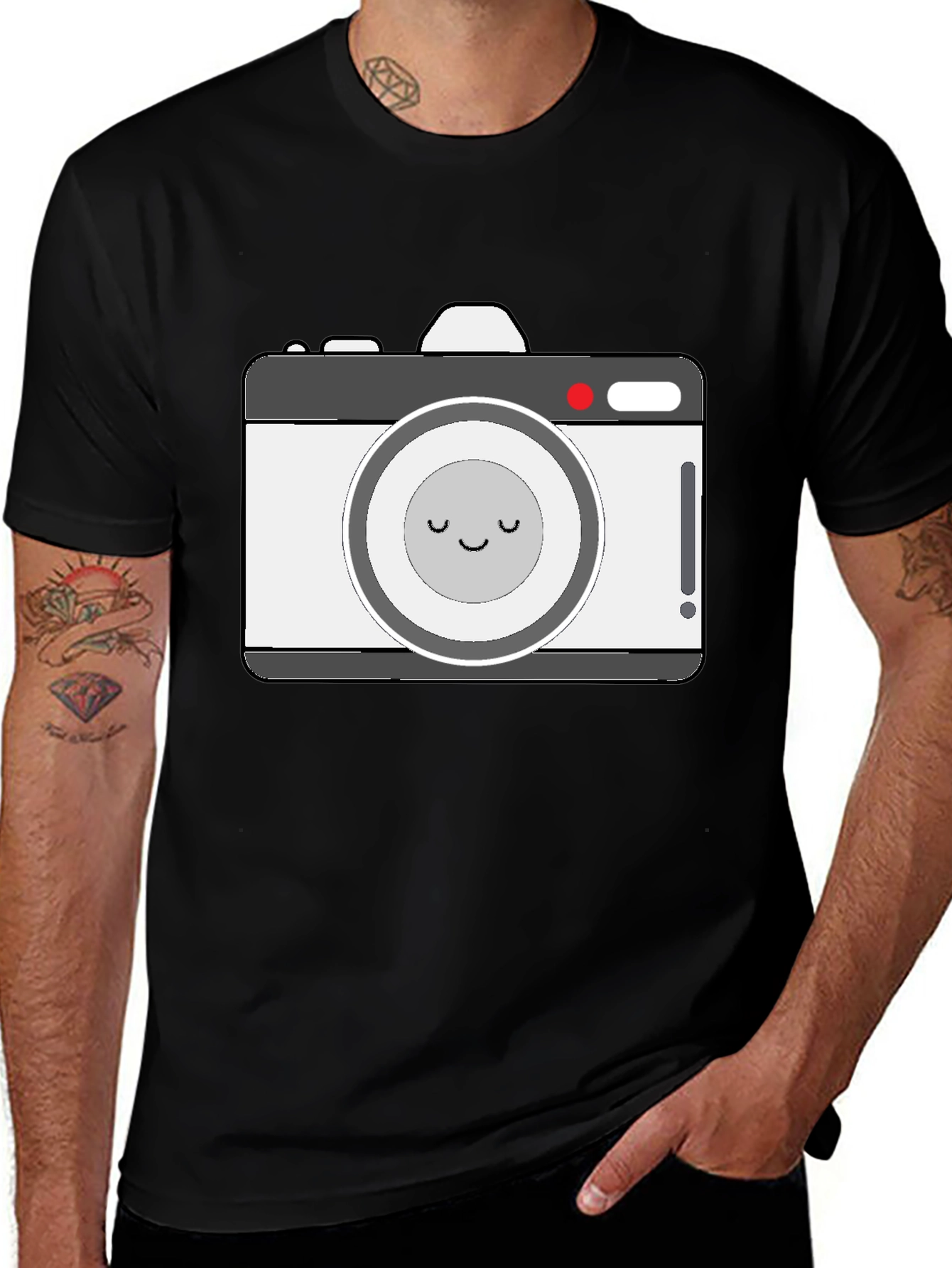 Cute Camera Graphic Black T-Shirt