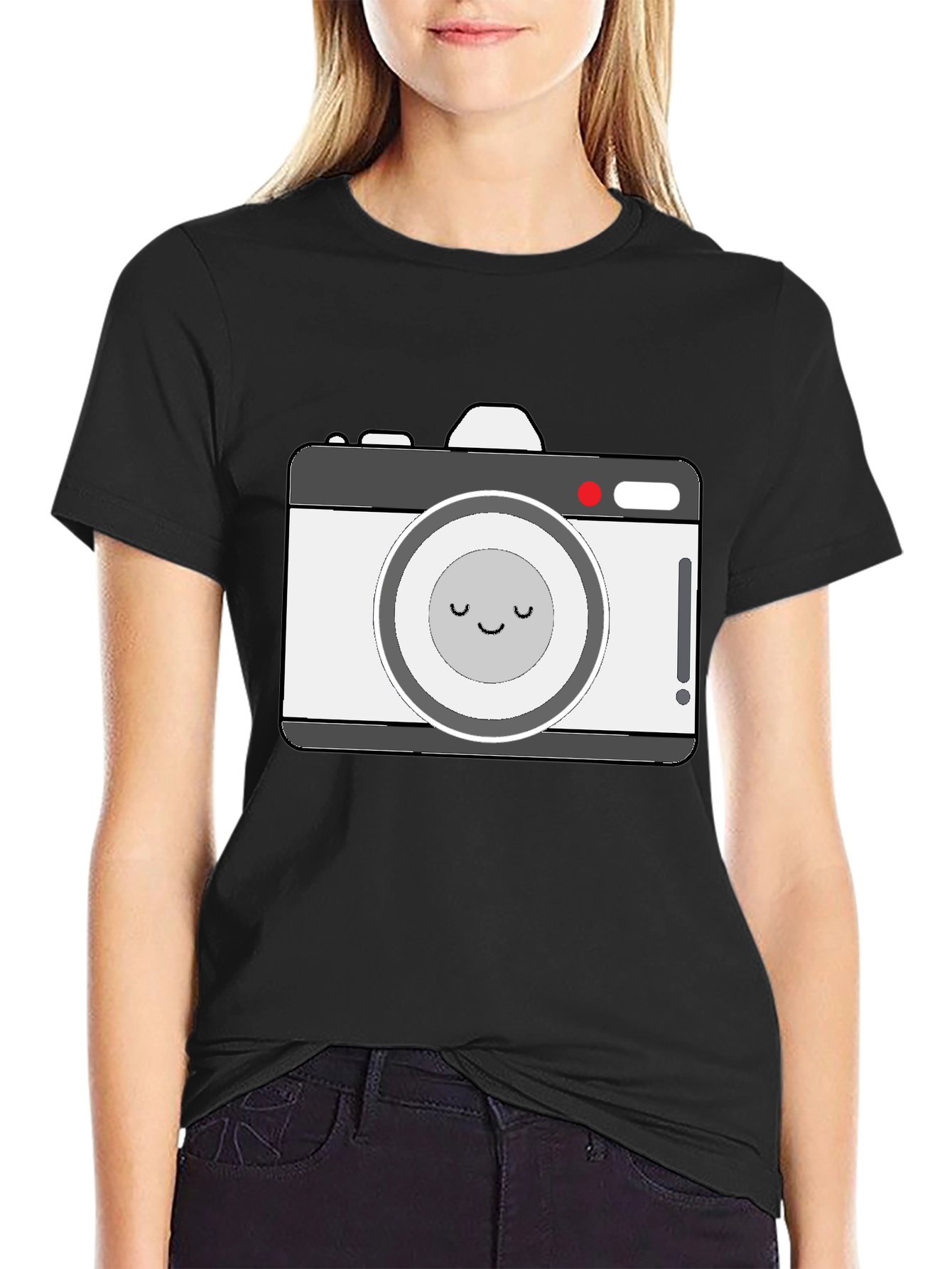 Cute Camera Graphic Black T-Shirt