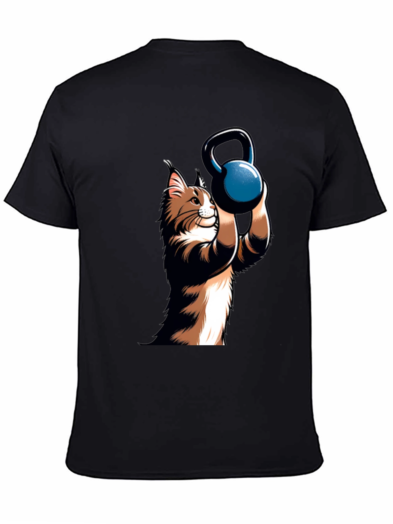 Funny Cat Lifting Kettlebell Black T-Shirt
