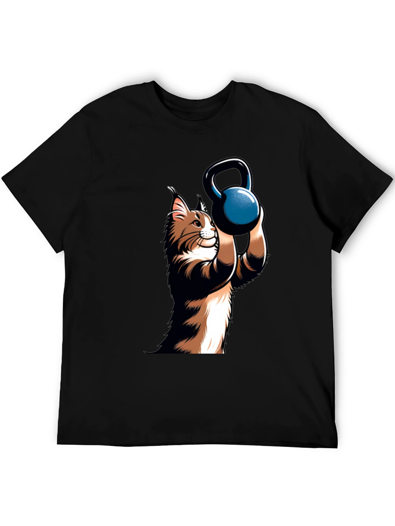 Funny Cat Lifting Kettlebell Black T-Shirt
