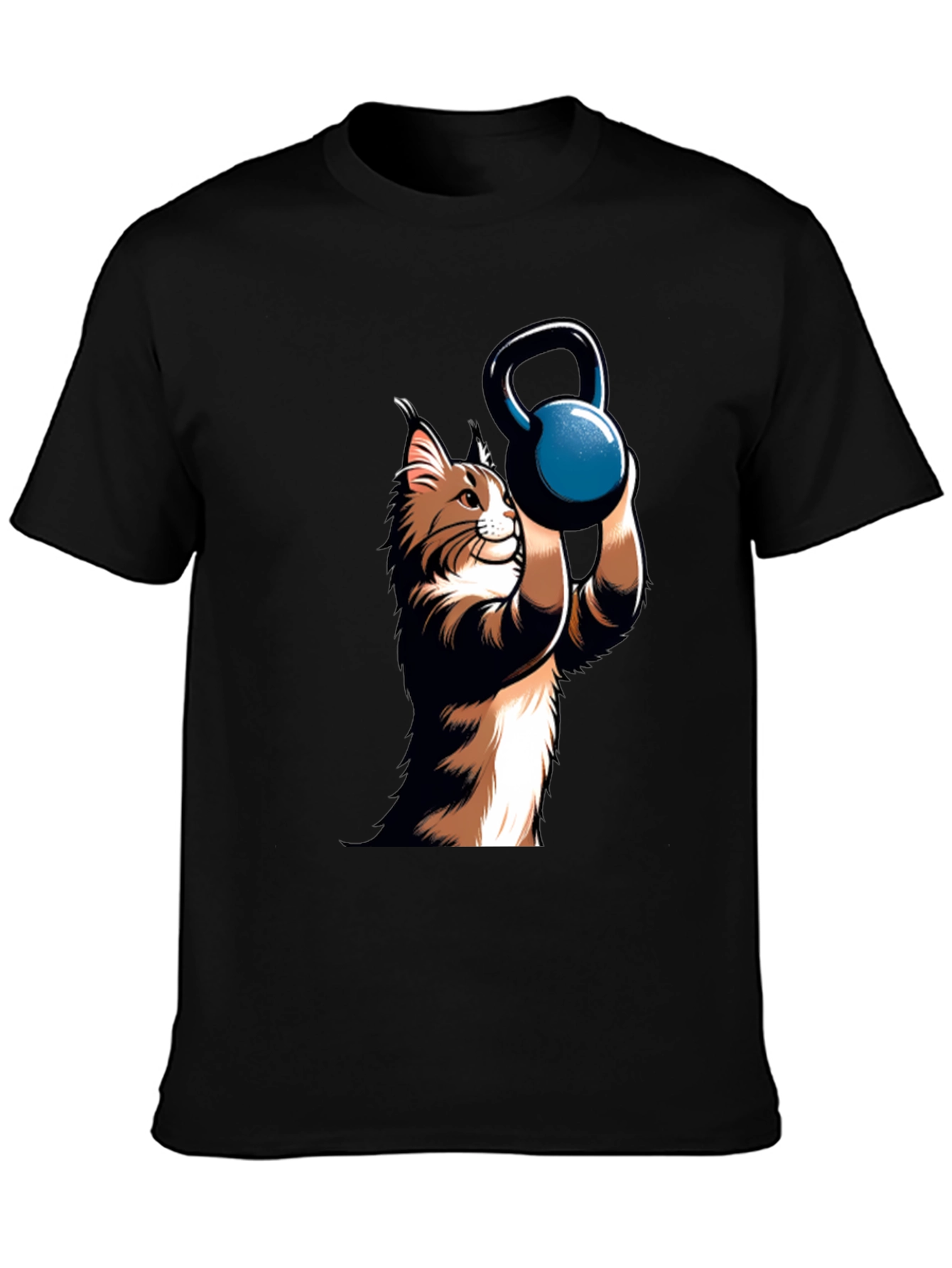 Funny Cat Lifting Kettlebell Black T-Shirt