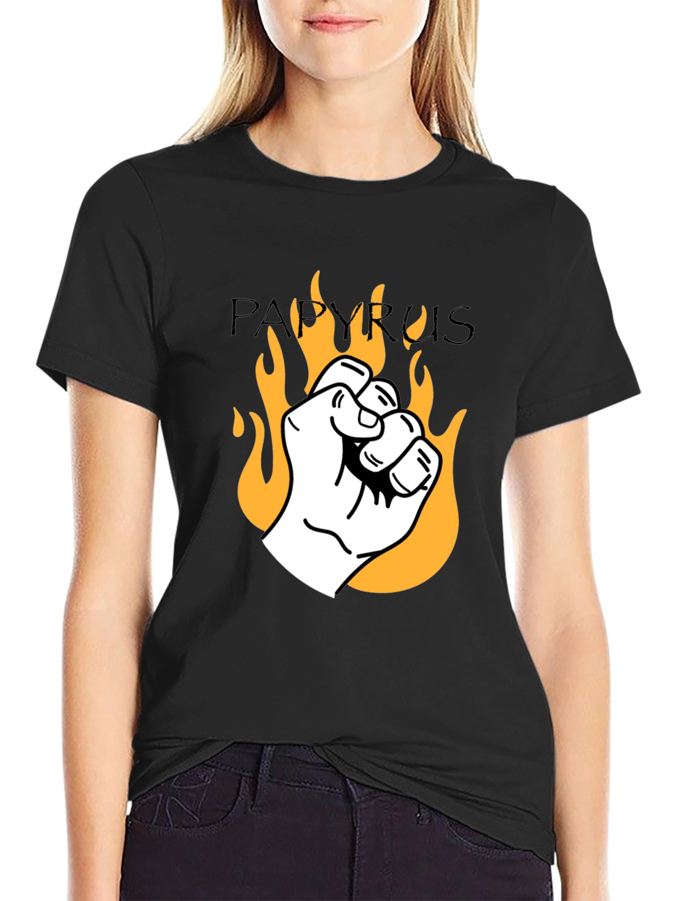 Papyrus Fist Fire Graphic T-Shirt - Black