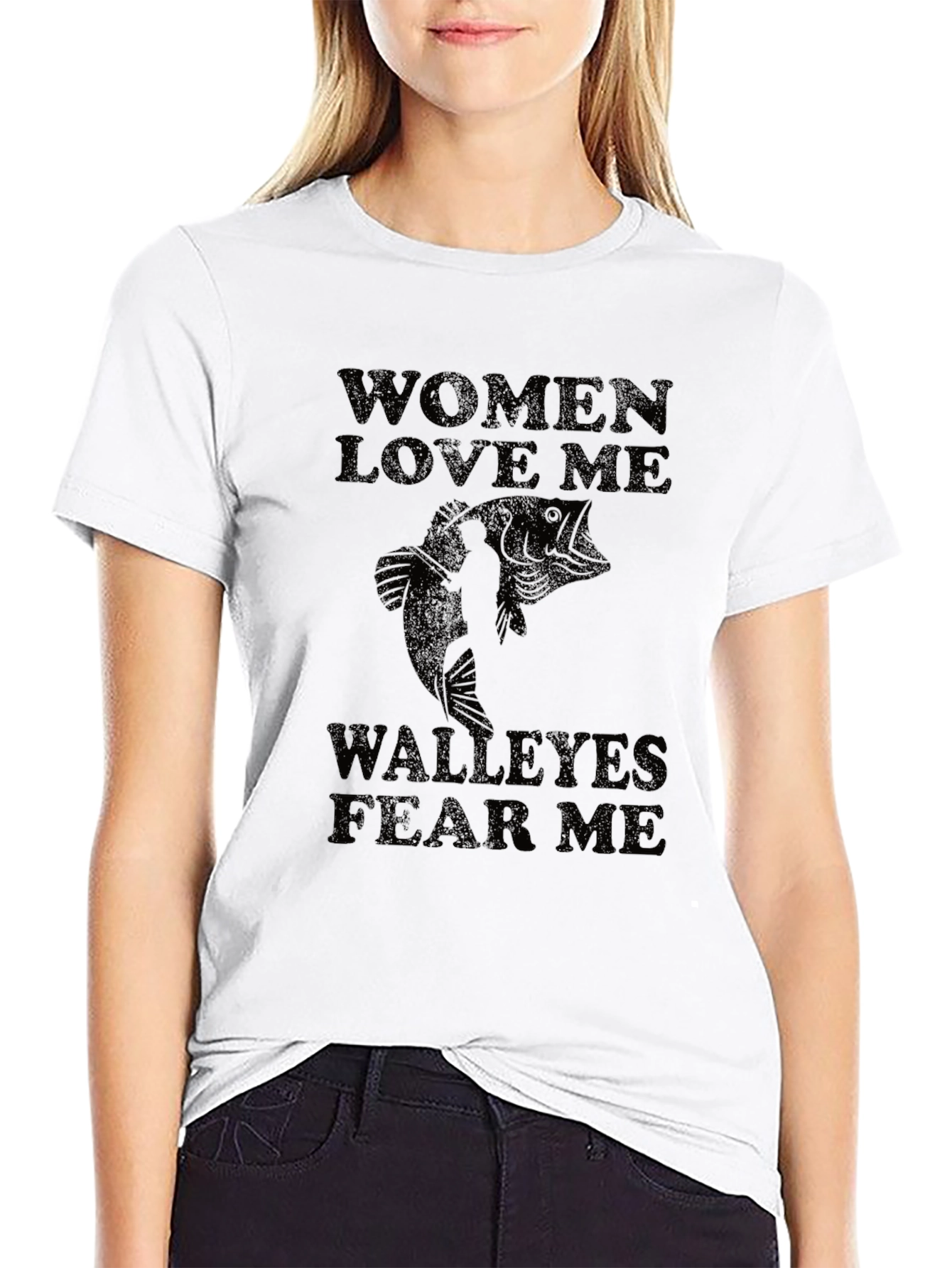 Mens Women Love Me Walleyes Fear Me Black T-Shirt