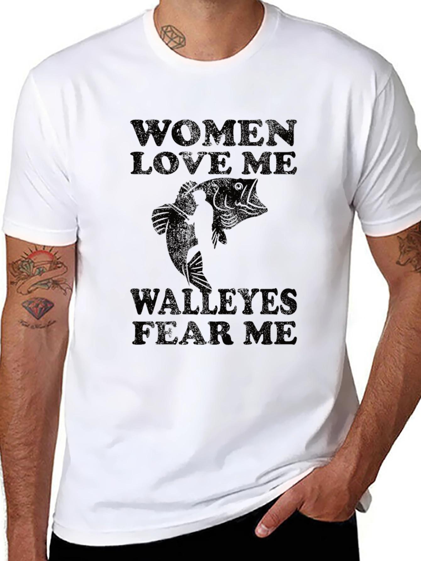 Mens Women Love Me Walleyes Fear Me Black T-Shirt